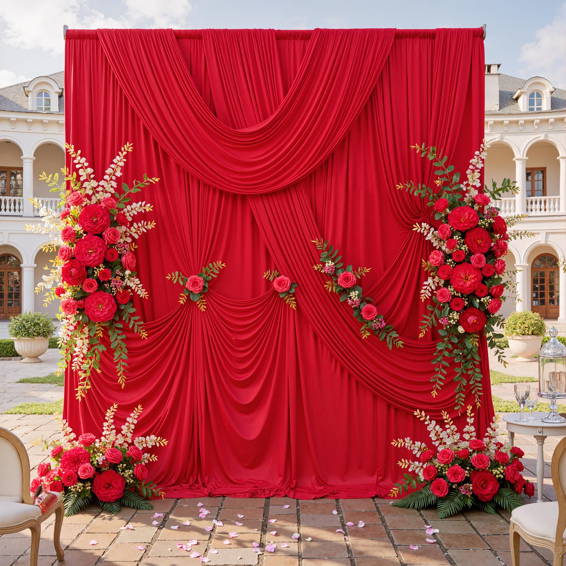 Photo 1 of 10x10ft Wrinkle Free Red Backdrop Curtains for Parties, 2 Panels 5x10ft Silky Polyester Photo Backdrop Drapes Back Drop Cloth Drapery for Wedding Birthday Photography Background Decor
