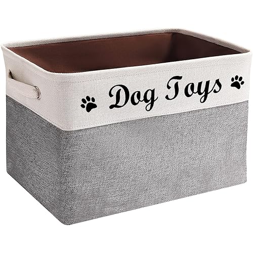 Dog Toy Box Large - Dog Toy Basket, Collapsible, Suitable for Dog Toy Storage, Dog Toy Bin with Comfortable Handles, dog accessories - Grey