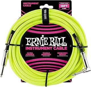 Ernie Ball Cable trenzado para instrumentos, recto/acodado, 5.4 m, color Amarillo Neón
