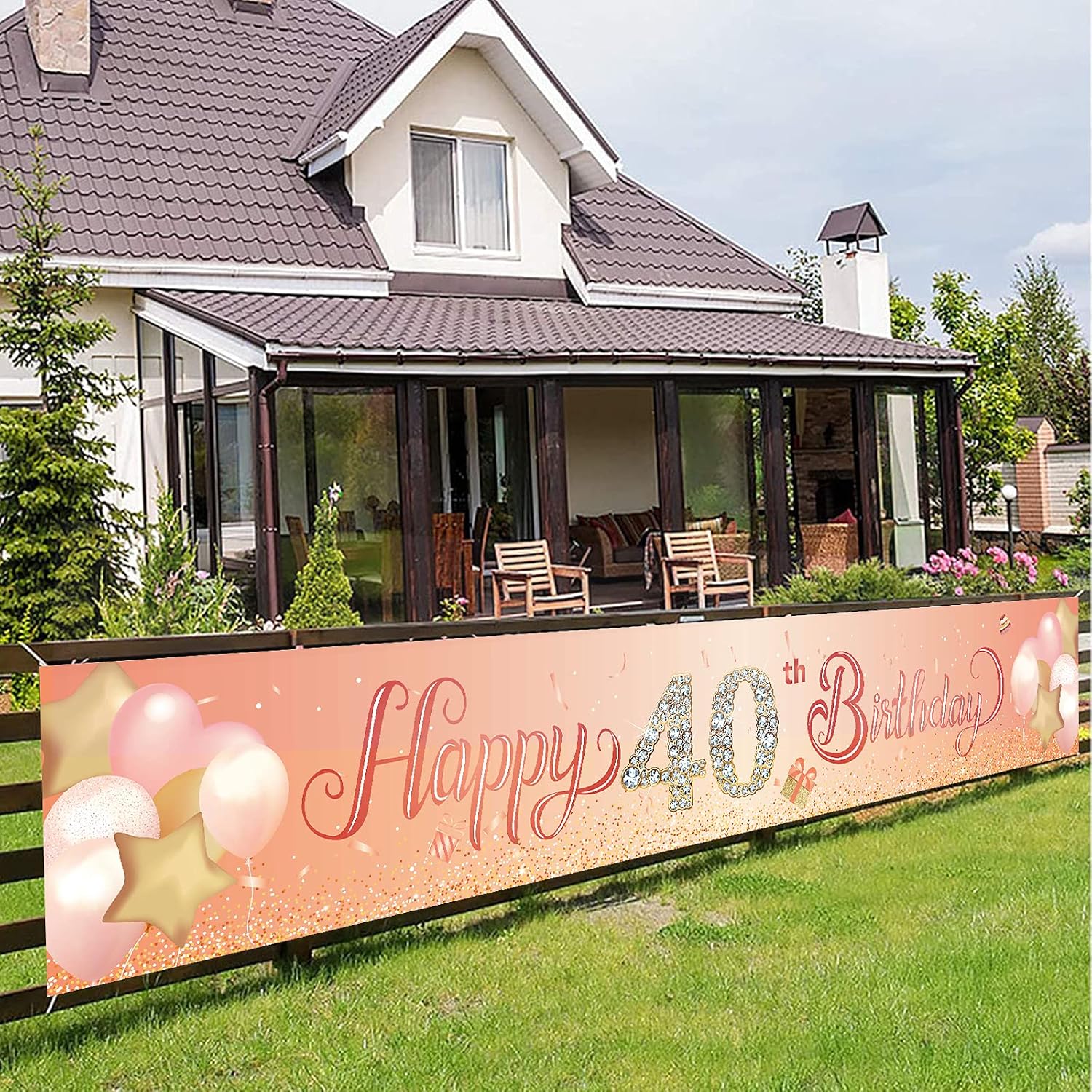 Happy 40th Birthday Banner,40th Birthday Decoration Rose Gold,Party Backdrop Banner Fabric Banner.for Women Men 40thBirthday Photo Backdrop,Photography Background,Outdoor Yard Garden Table Wall Decor
