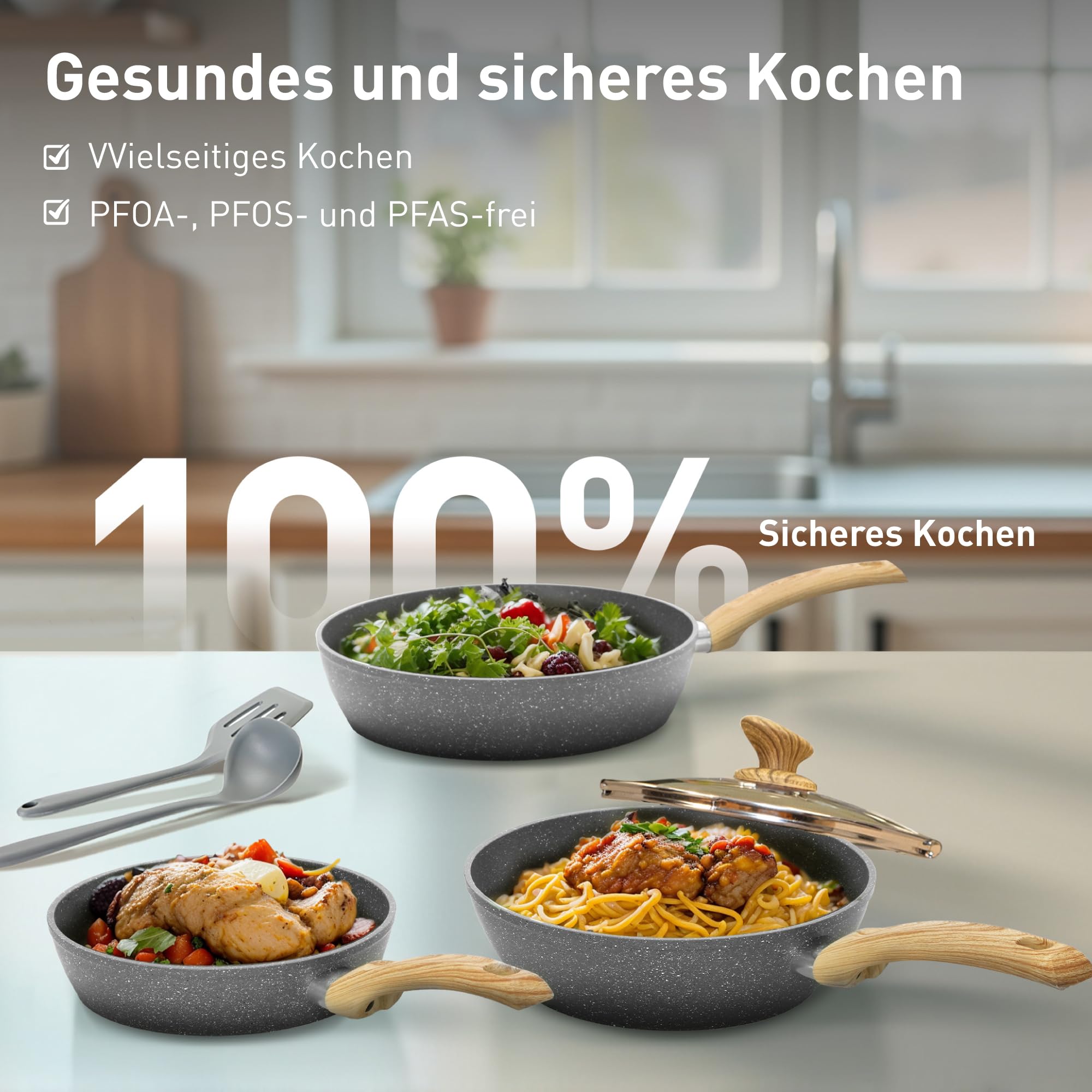 DishDelight Juego de Ollas y Sartenes 12pcs Aluminio Antiadherente Sartene Wok Cacerola con Tapas para Todas las Cocinas Inducción