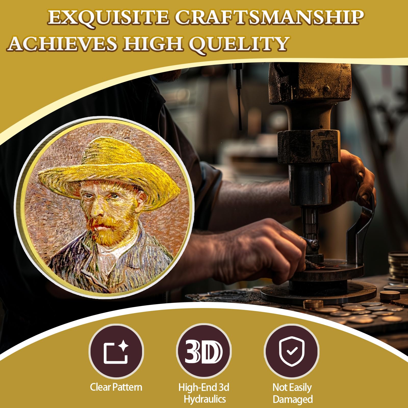 AtSKnSK Van Gogh Sunflower Coin - Van Gogh Self-Portrait Art Medallion, Collectible Medals Art Gifts for Men and Women - Image 4