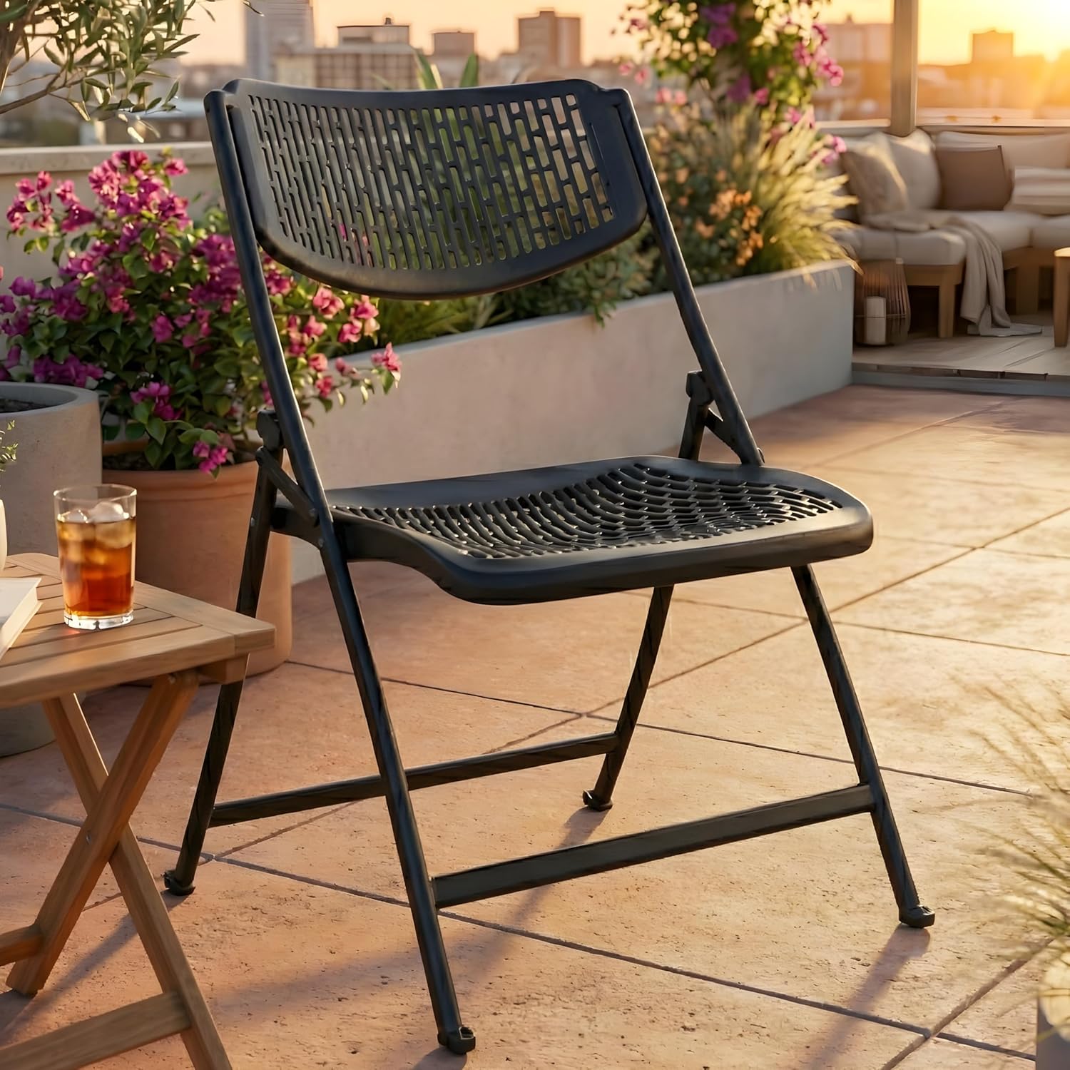 MRC Lazer Folding Chair with Breatheable Nylon Seat for Space-Saving Design for Home, Office, and Dorm Rooms Kitchen,Work,