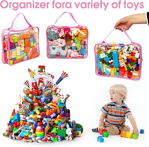 Miniatura 2 de Juego de bolsas de almacenamiento de juguetes con cremallera para niños y niñas, 4 bolsas organizadoras de almacenamiento de PVC grandes con