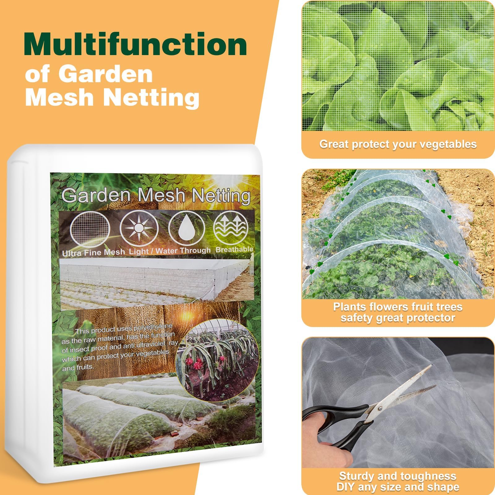 WADEO Kit di rete da giardino, coperture per serre, rete per uccelli per protezione da giardino per aiuole rialzate ortaggi, inclusa rete a maglia fine, telaio in fibra di vetro antiruggine