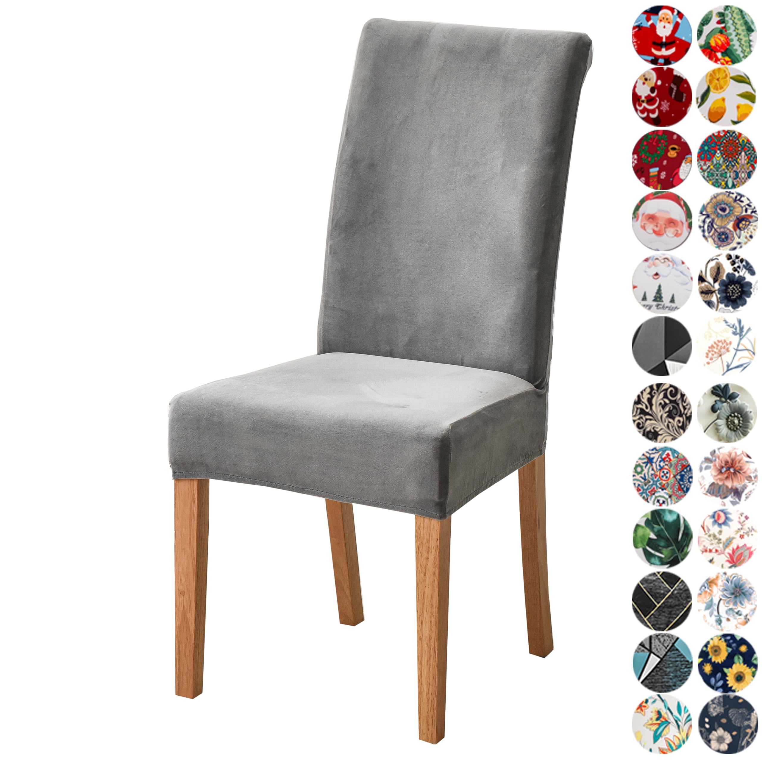 Velvet Chair Covers for Dining Chair Set of 6, Stretchy Soft Parson Chair Covers Removable Washable Kitchen Dining Room Chair Slipcovers with Elastic for Universal Fit (Grey)
