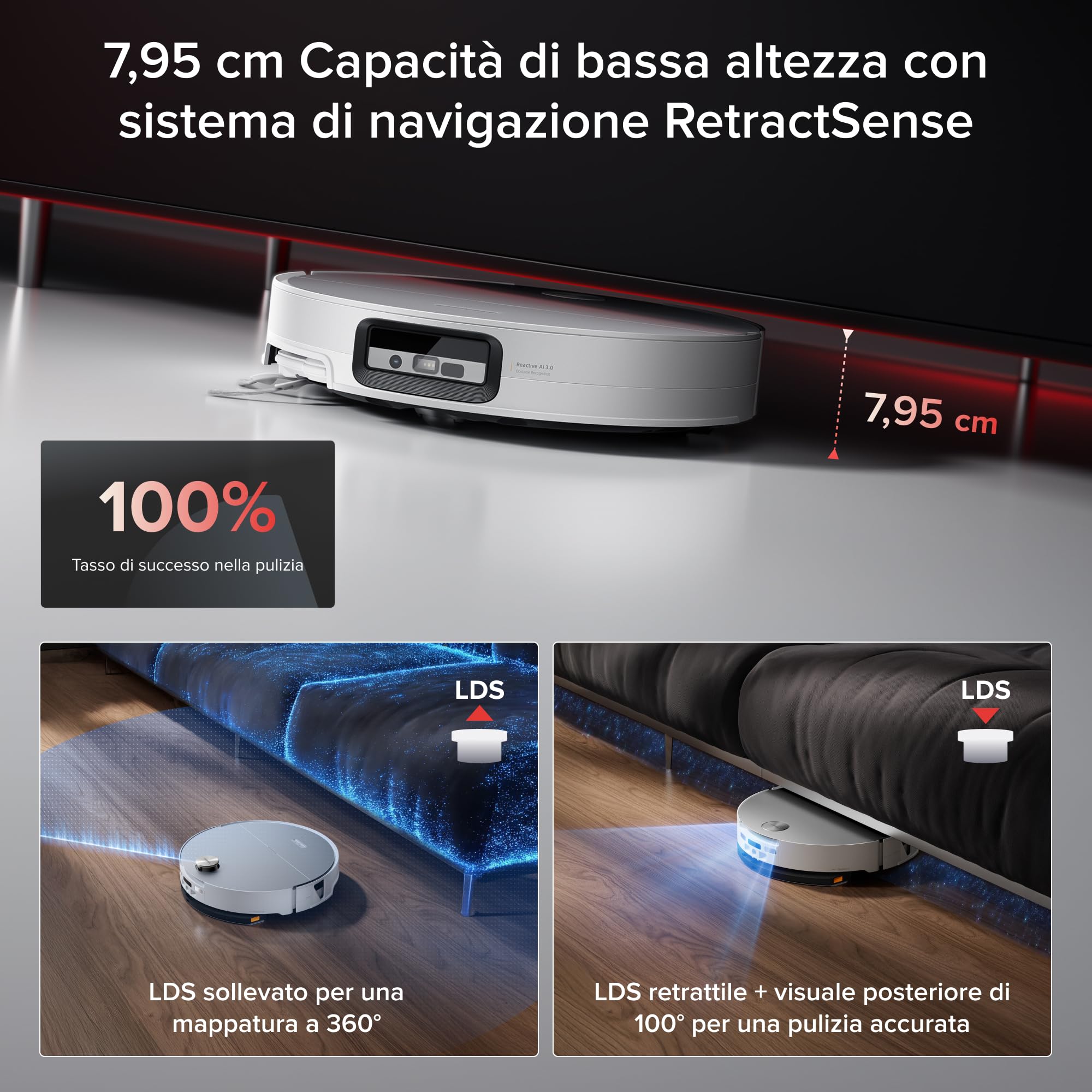 roborock Saros 20 Sonic Robot Aspirapolvere 36.000Pa, Motore HyperForce, Doppio Sistema Anti-Groviglio, AdaptiLift Chassis Supera Soglie da 8,8 cm (Bianco)
