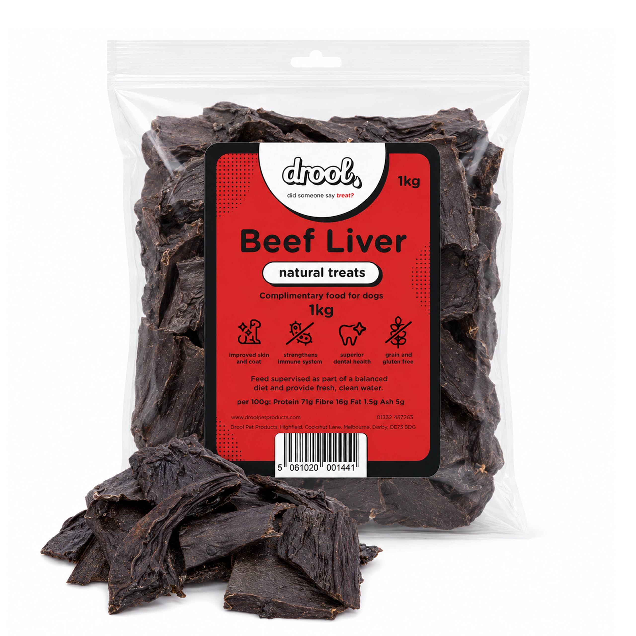 Drool Pet Products Beef Liver 1kg | 100% Natural Treats | Tasty Dog Food | Natural Low Fat Dog Treat