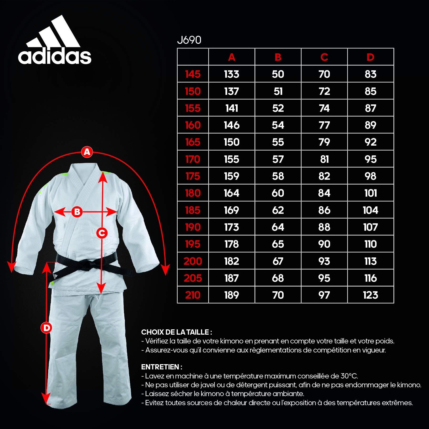 adidas Kimono de Judo Quest (Couleur : Blanc/Noir - Taille : 170)
