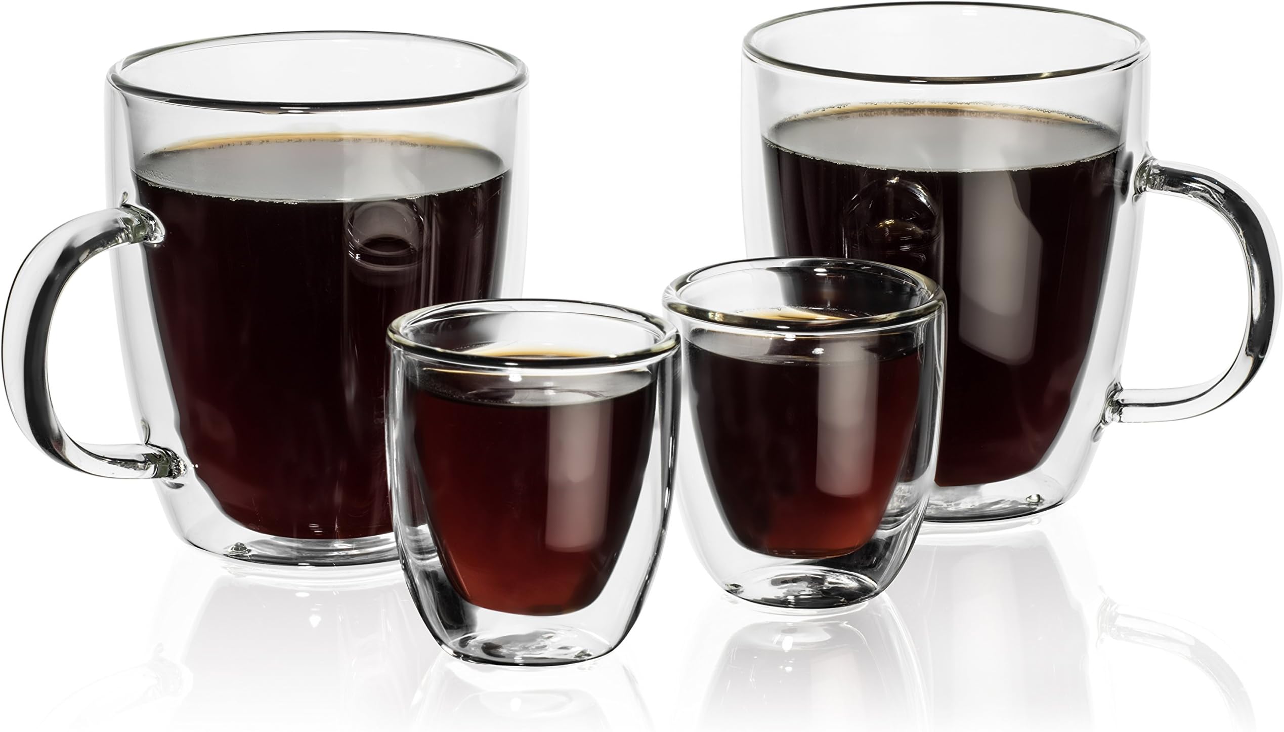 Hudson Essentials Double Wall Insulated Glass Coffee Mug 12 oz and Espresso Cup 2.5 oz - Set of 4