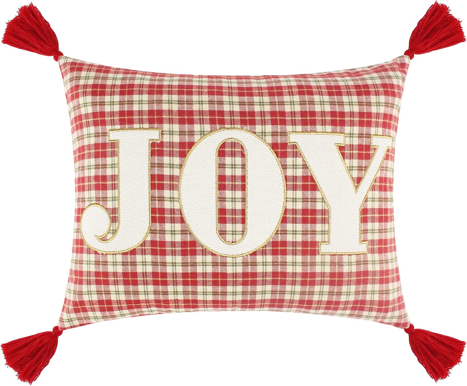 Levtex Home - Home for Christmas - Decorative Pillow (14x18in.) - Joy Plaid - Red, Green, Taupe and Cream