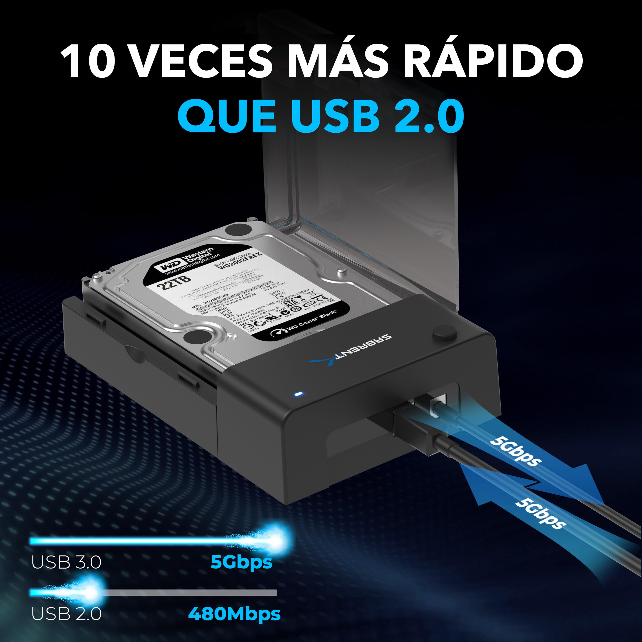 SABRENT Carcasa para SATA SDD/HDD de 2,5/3,5" | USB 3.0 | Soporta UASP y Trim | Instalación sin Herramientas [EC-DFLT]