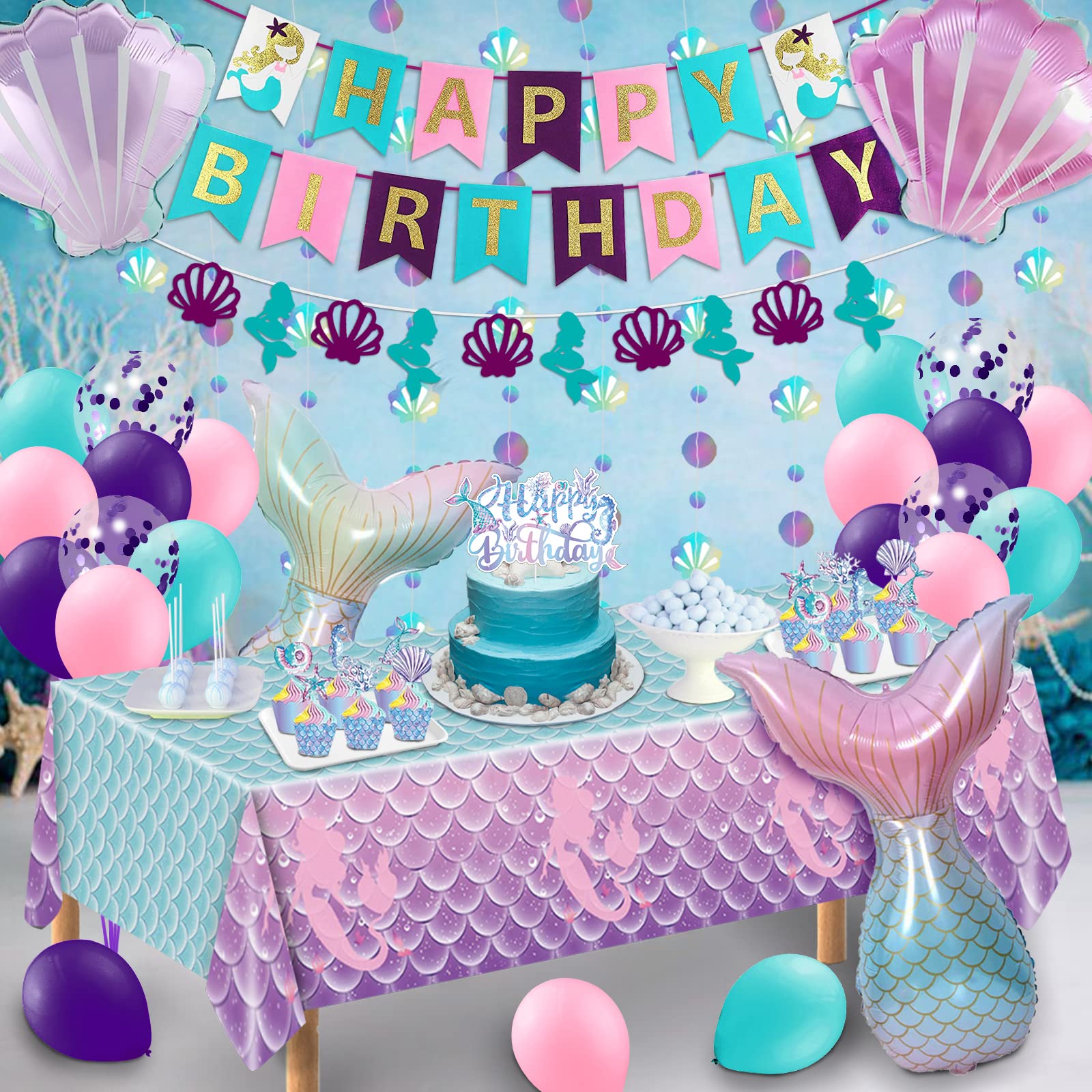 Snapklik.com : Mermaid Birthday Decorations, Mermaid Party Supplies