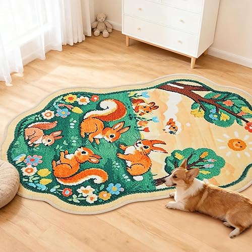 Miniatura 14 de Alfombras de área de 4 x 6 pies, antideslizante, bohemio, tribal, naturaleza, rústico, vintage, lavable, grande, ciervo, alce, alfombra retro para