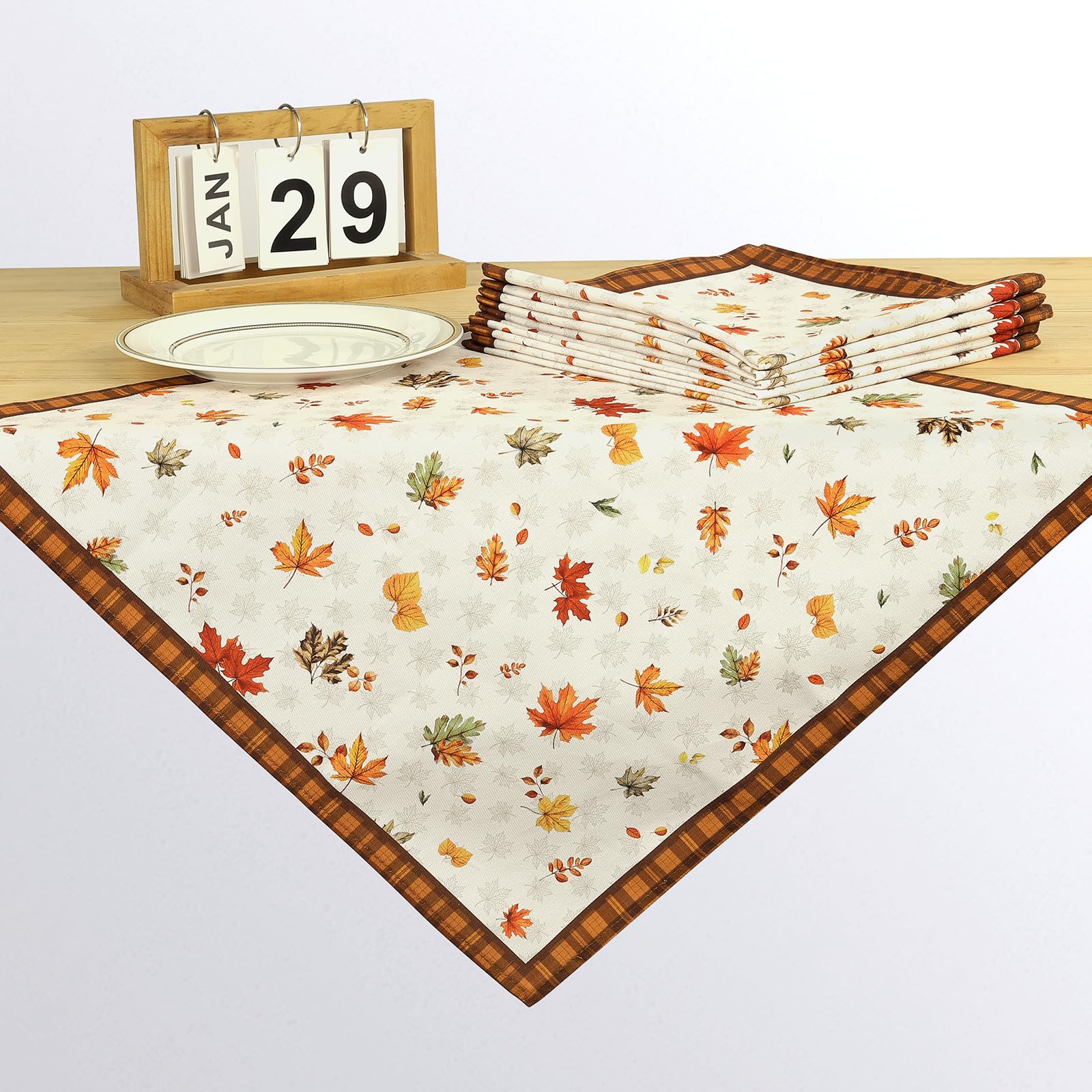 Herbst Blätter Stoffservietten 100% Baumwolle 4er-Set 45 x 45 cm - Küche, Kochen