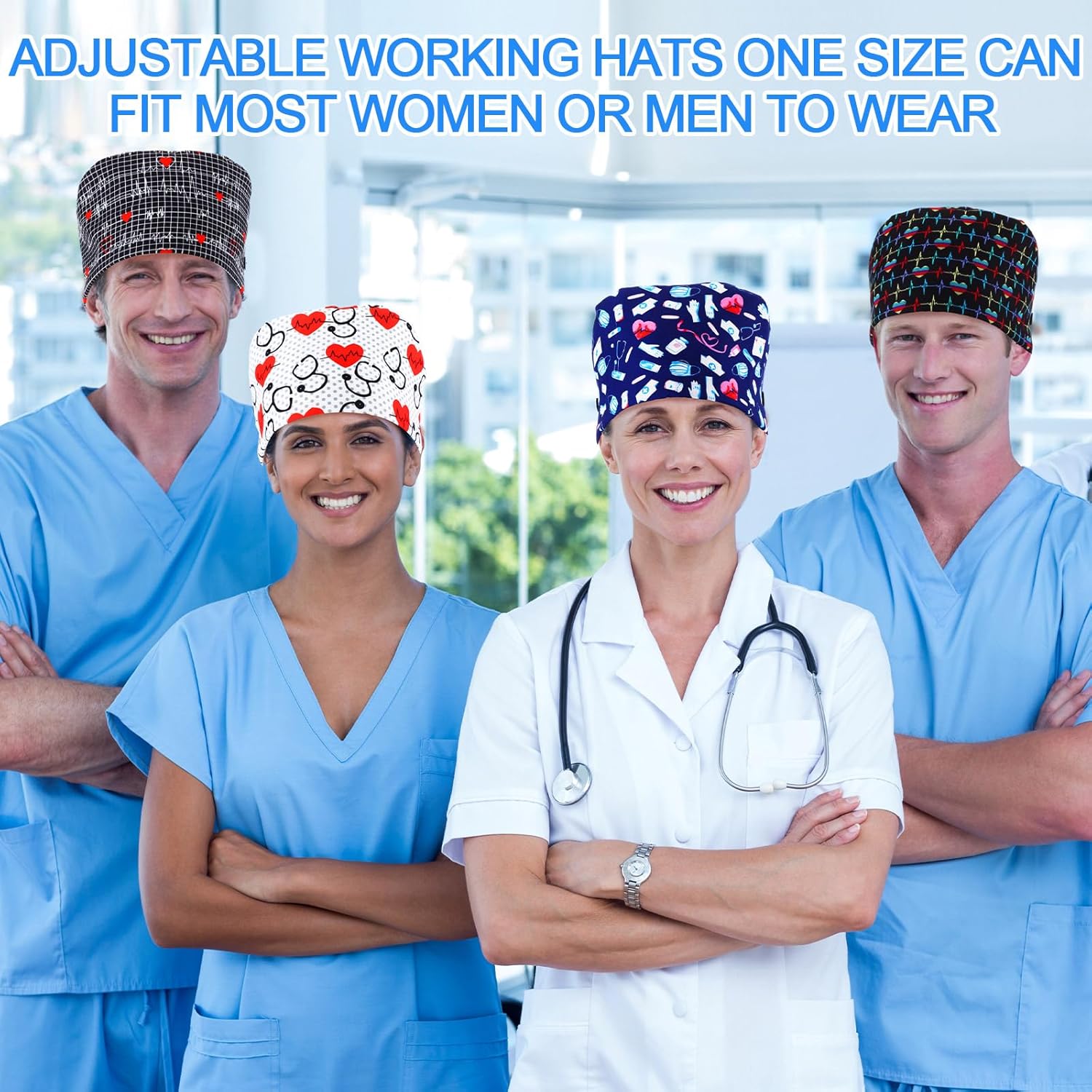 Valentines Satin Lined Scrub Caps Women Bouffant Nursing Hats with Button and Sweatband Adjustable Working Hat - Image 3