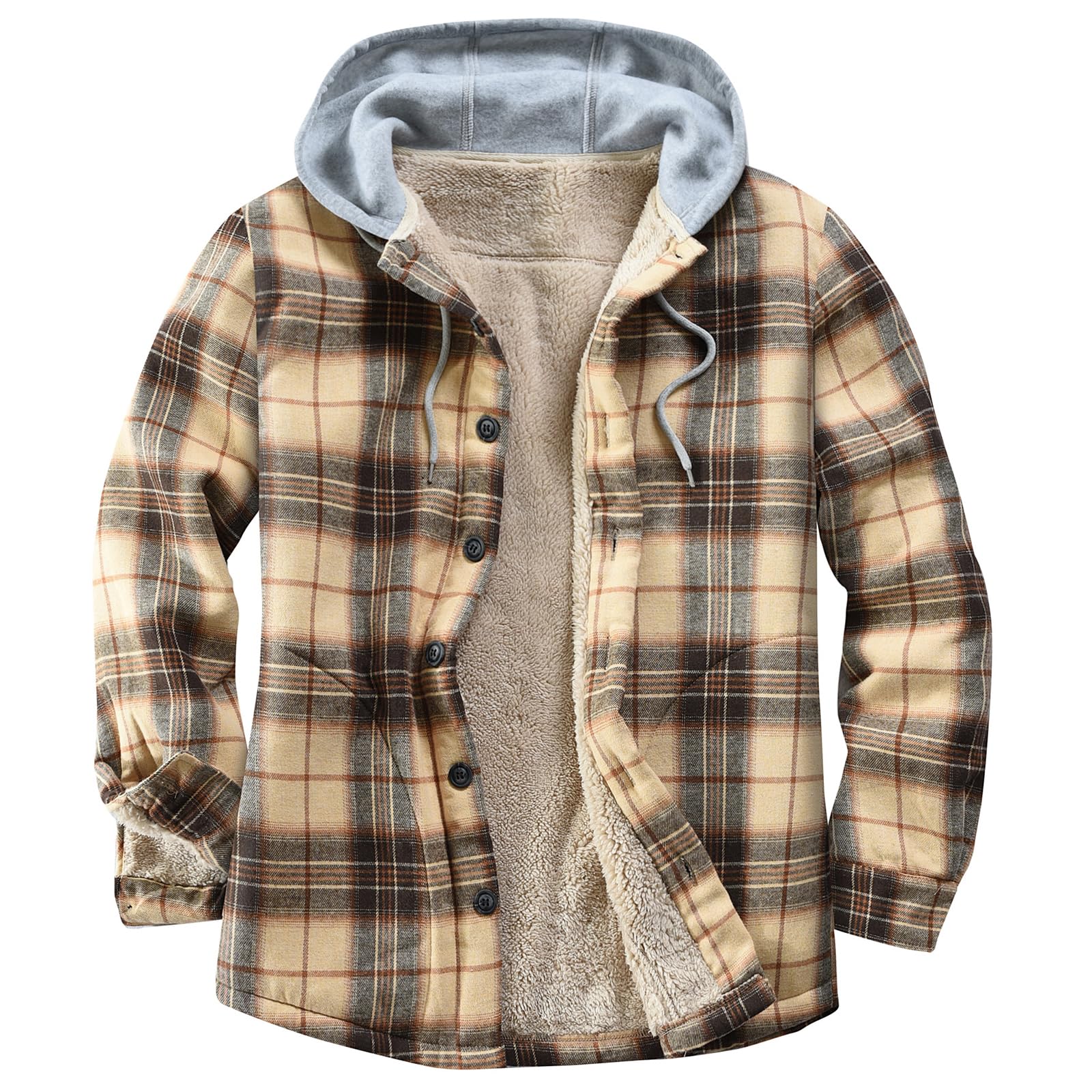 Men's Cotton Plaid Shirt Jacket Fleece Flannel Sherpa Button Down