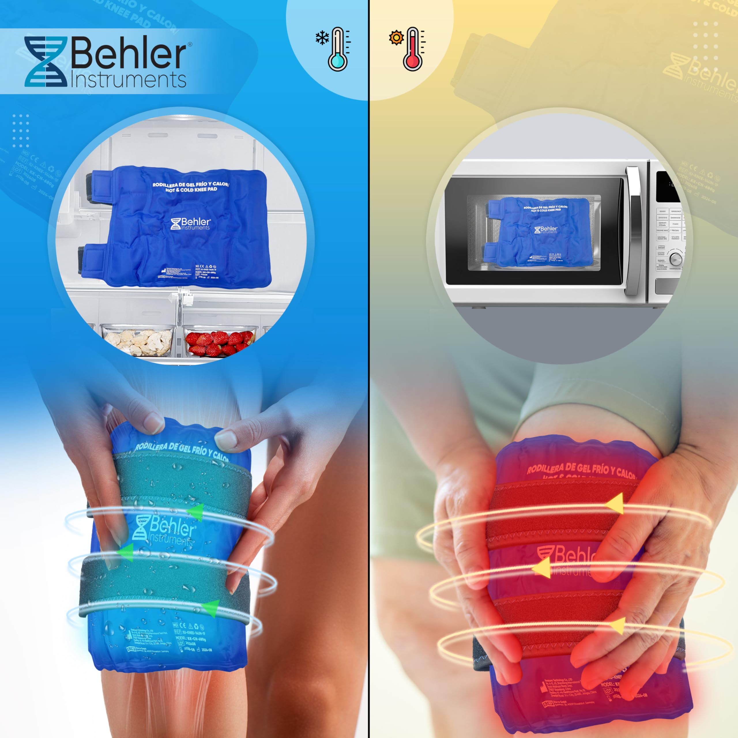 Ghiaccio Gel Riutilizzabile per Ginocchio - Sollievo per Dolore e Lesioni - Tasca di Ghiaccio Ginocchio - Cinghie Regolabili per Muscoli e Articolazioni - Ghiaccio Gel - Per Microonde e Congelatore