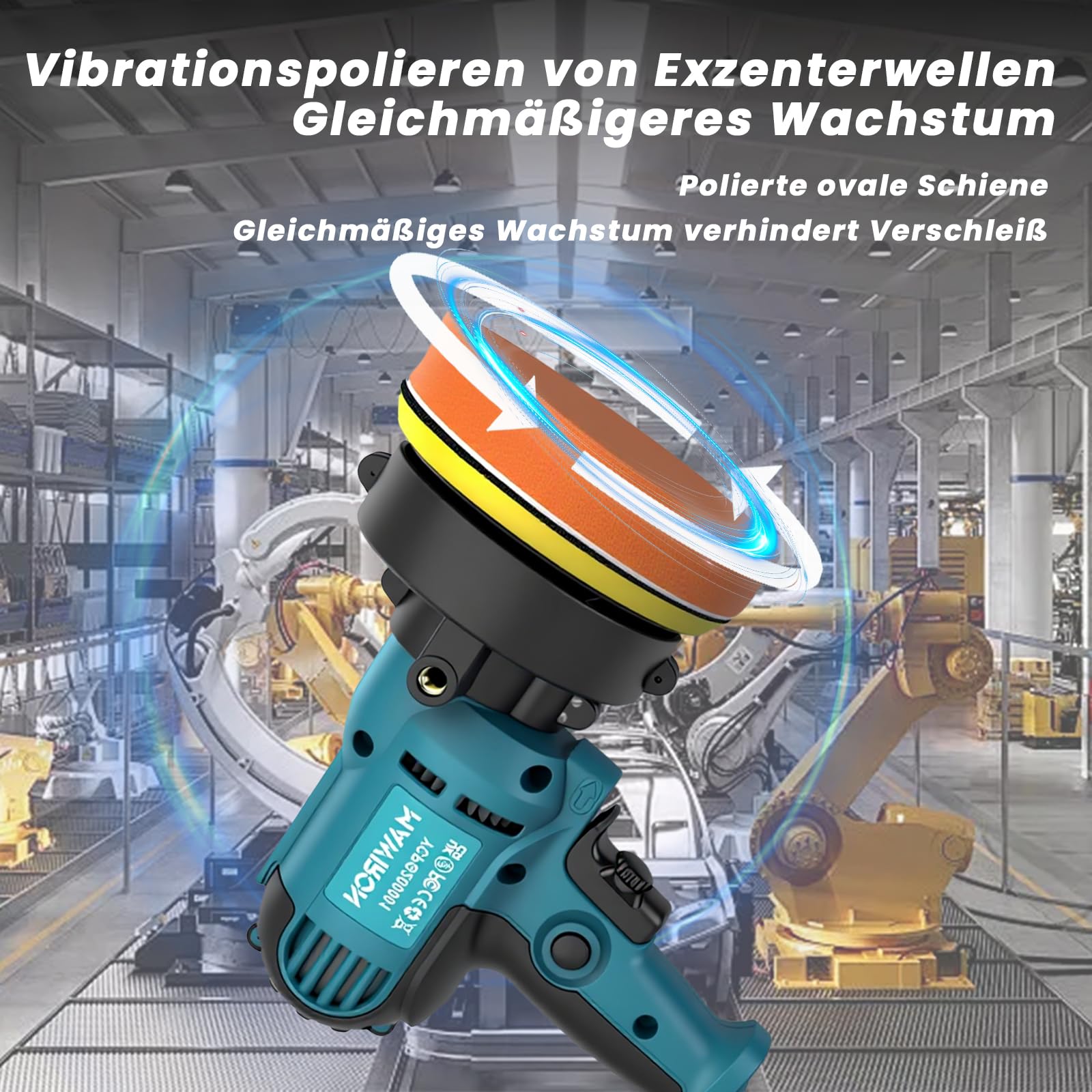 Pulidora profesional con control de velocidad de 6 niveles (1000-3000 rpm) y vibración excéntrica, para reacondicionamiento de coches, corrección de pintura, encerado（250W）