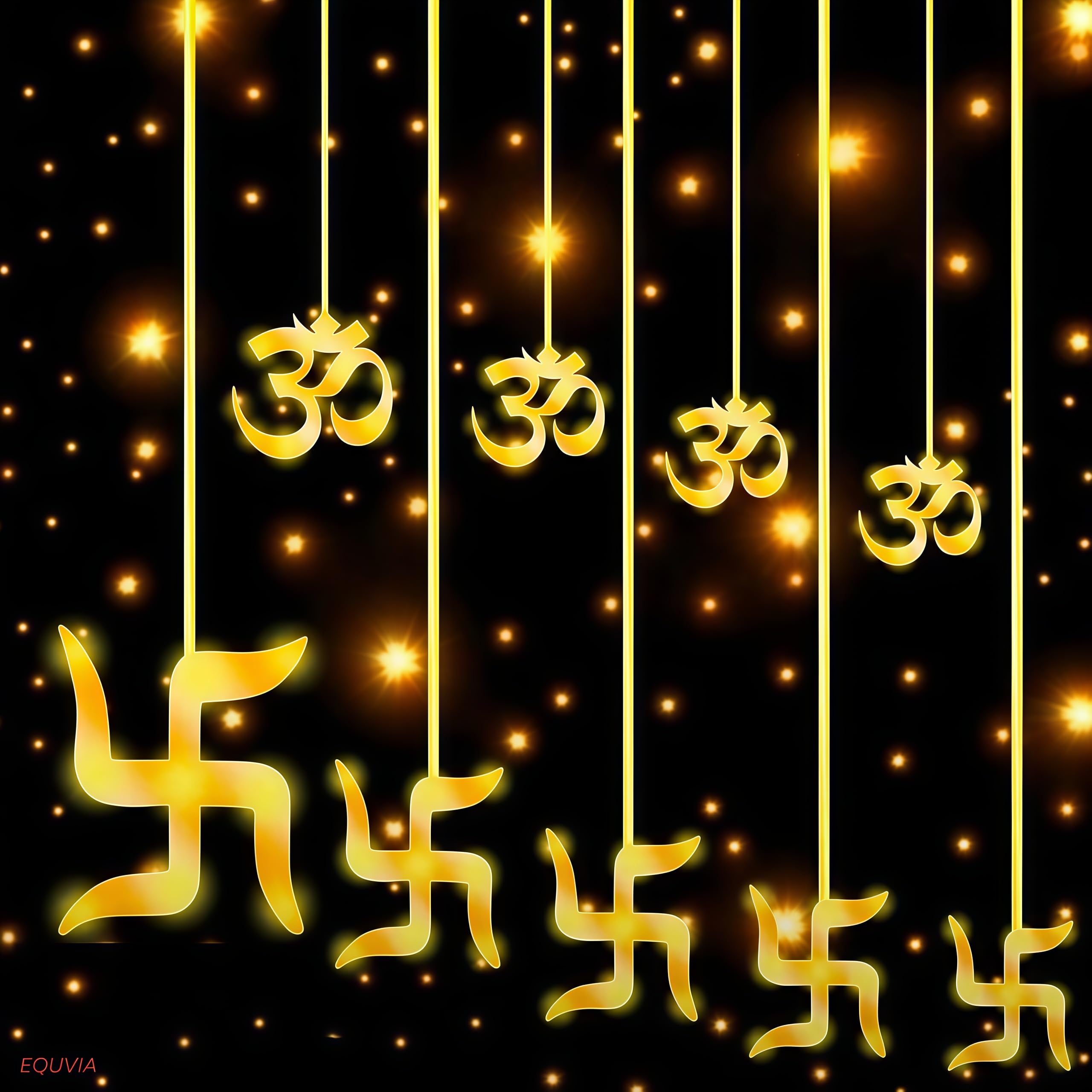 Desidiya Plastic Warm White Swastik Curtain Light, String Lights with Pack of 12 Hanging Swastik and Om 8 Flashing Modes for Diwali Decoration, 5 Centimeters, LED