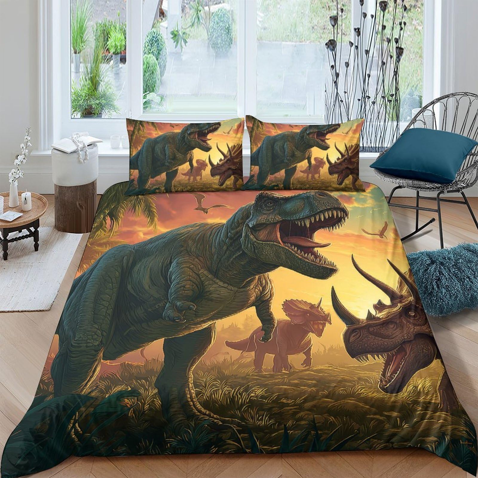 Ctjqhvkz Style-2 3D Printed Dinosaur Landscape Fitted Sheet Microfiber Soft Breathable Jurassic Bed Cover For Bedroom Guest Room Decor Single（135X200cm）