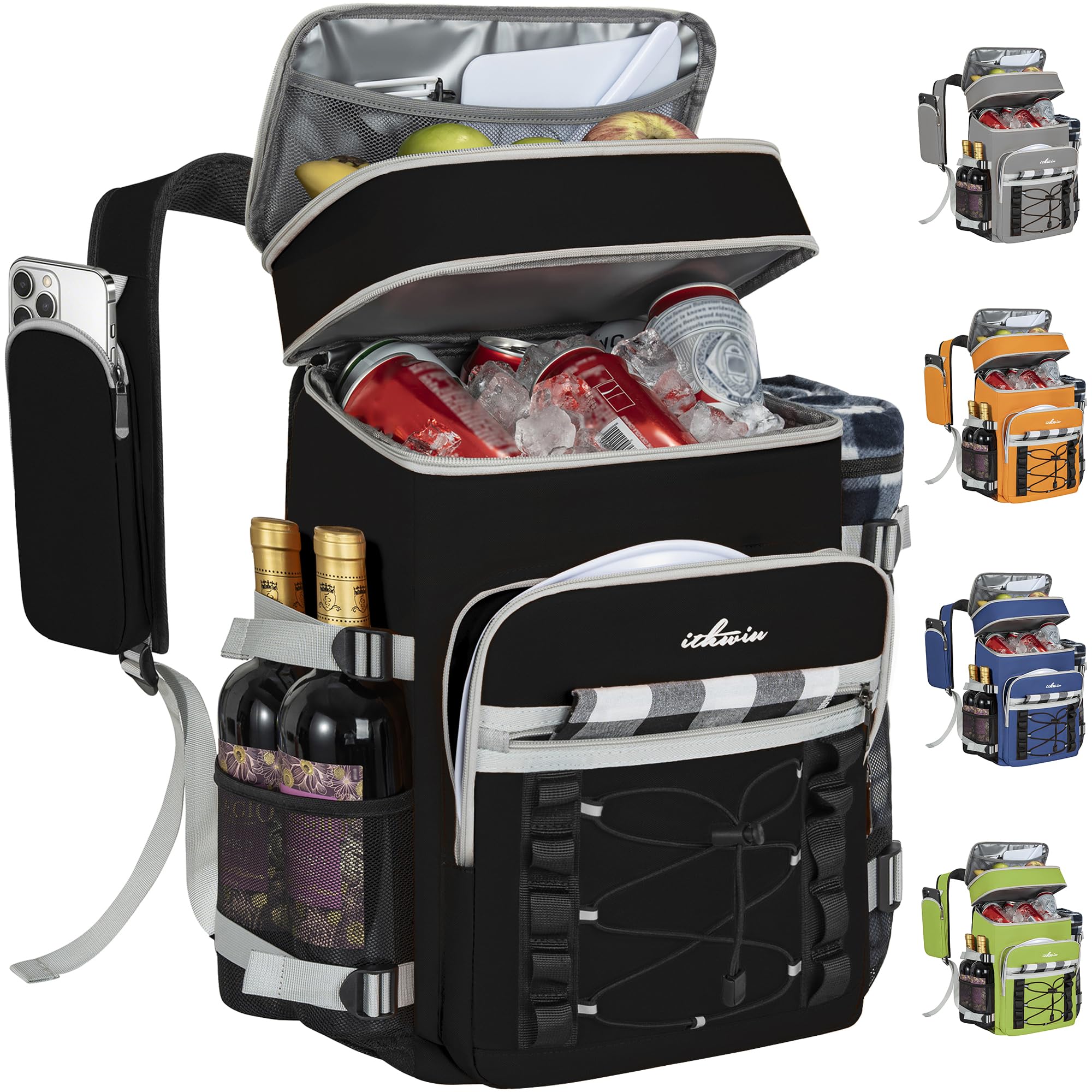Sac à Dos Isotherme à Double Compartiment – Grande Capacité 28L pour Glacière Souple(Principal 22L + Secondaire 6L), Sac de Pique-Nique à Glacière Portable, pour Les Pique-Niques et Le Camping