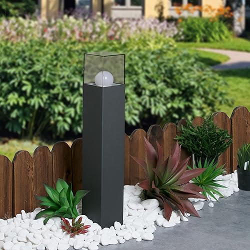 Inowel Luz de bolardo para exteriores, luces E26, luces de jardín, iluminación de paisaje, pantalla gris, lámpara de césped, IP44, aluminio