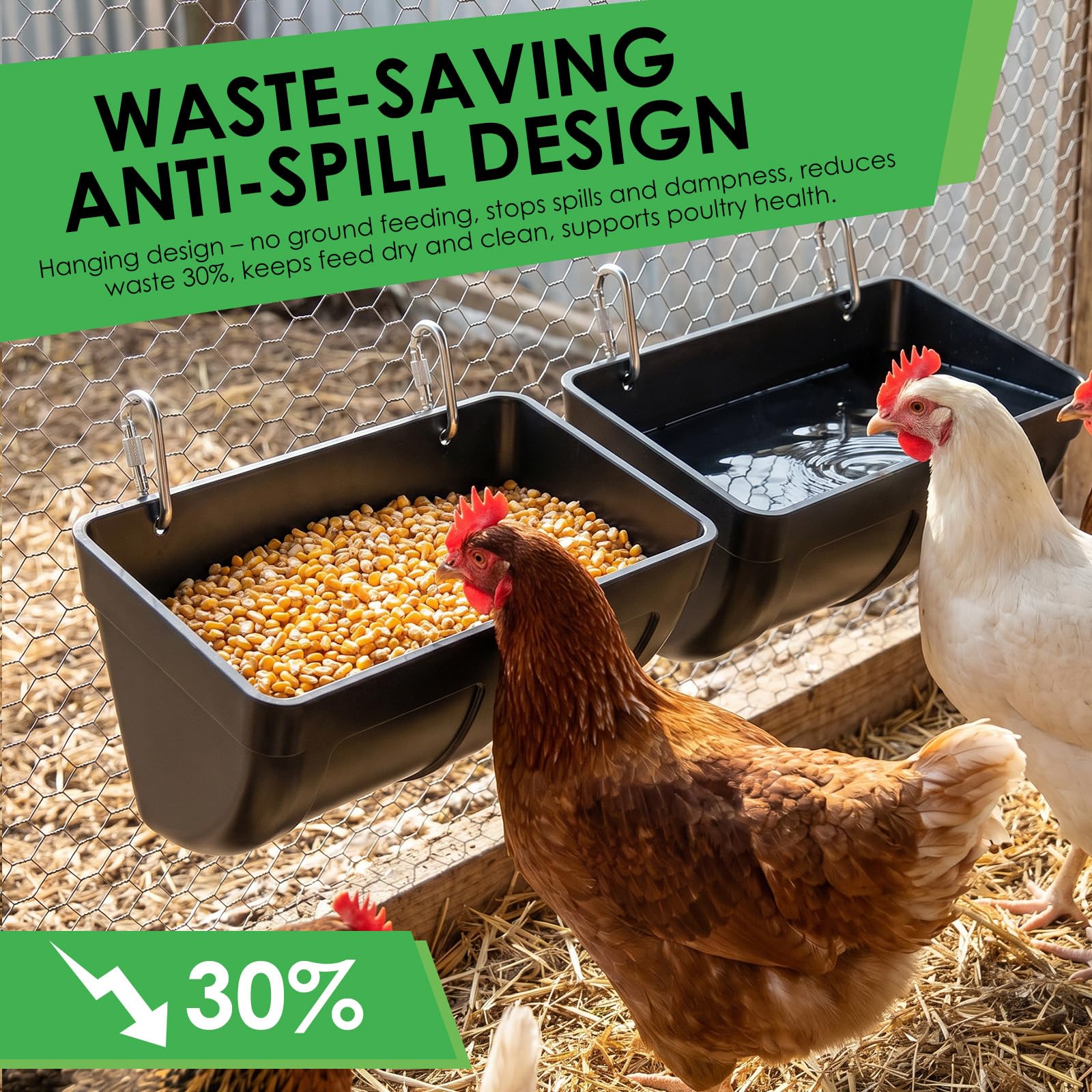 Comedero automático para pollos, verduras, 3,8 L, comedero automático y bebedero para pollos, cabras y patos, montaje en valla, cuenco impermeable para aves de corral y animales de establo (10