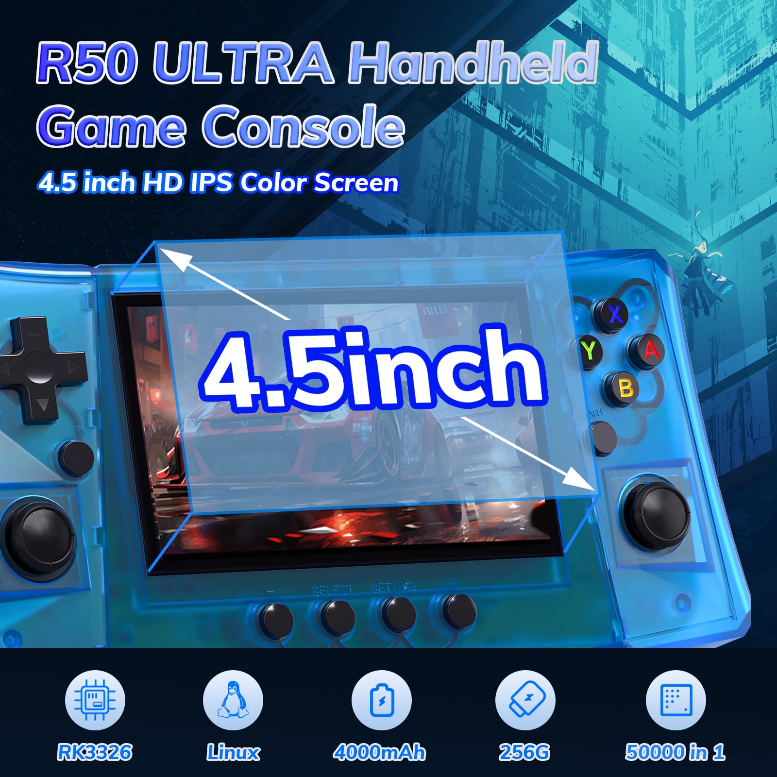 RegiisJoy R50 Ultra 50000 in 1 Handheld Game Console, 4.5 Inch IPS Screen Retro Gaming Consoles Main Emulators - Image 2
