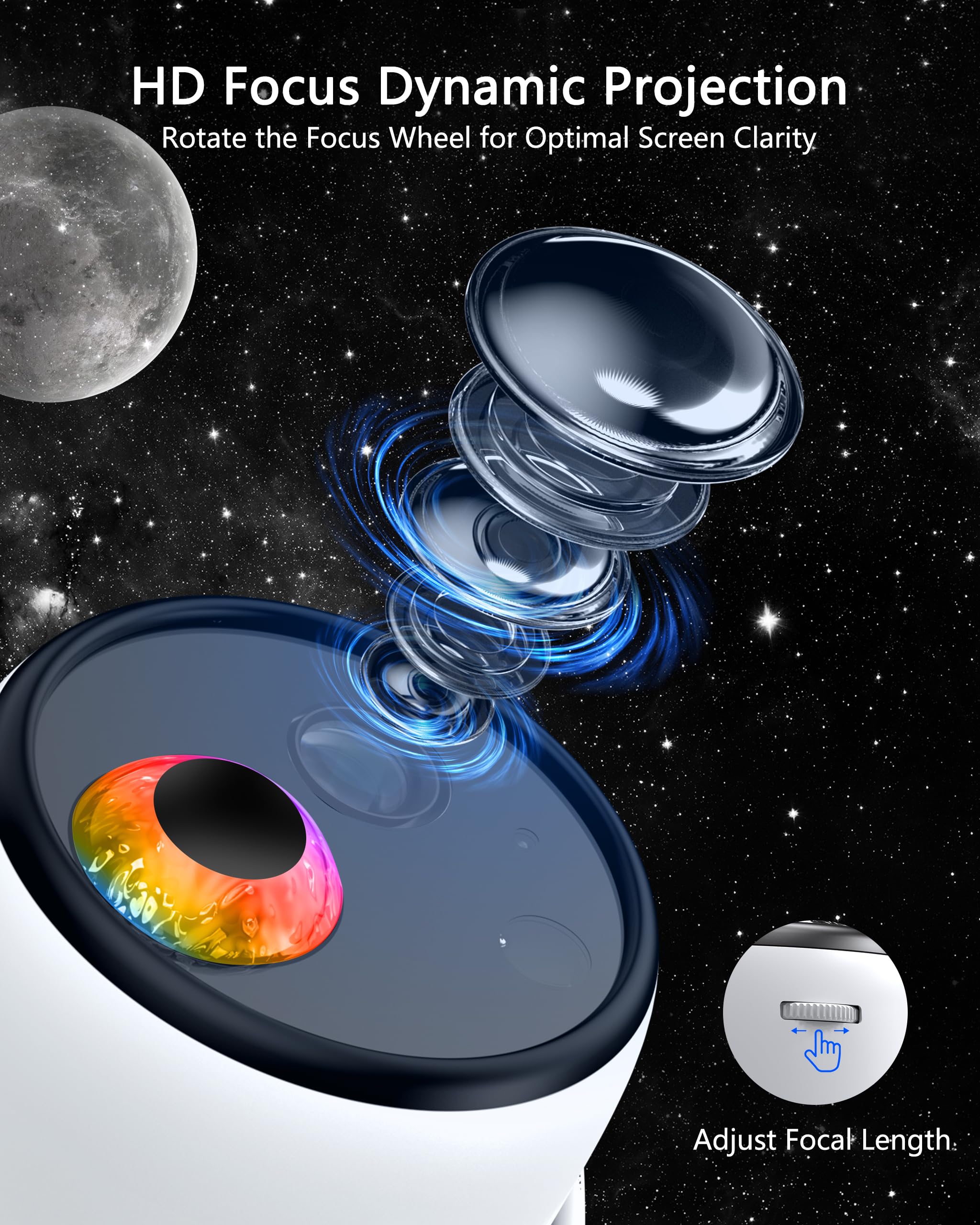 Proiettore galassia 3D, proiettore stella con oltre 65 scene dinamiche, proiettore HD Planetario Luce notturna con altoparlante Bluetooth per stanza, regalo per bambini e adulti, atmosfera