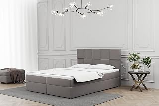 A-dekor home Cama con somier Mala para hotel,cama continental,140/160/180x200 cm,color rosa salmón, negro y gris claro,dos canapés,colchón Bonell y sobrecolchón(Cosmic 160 - gris claro, 160 x 200 cm)