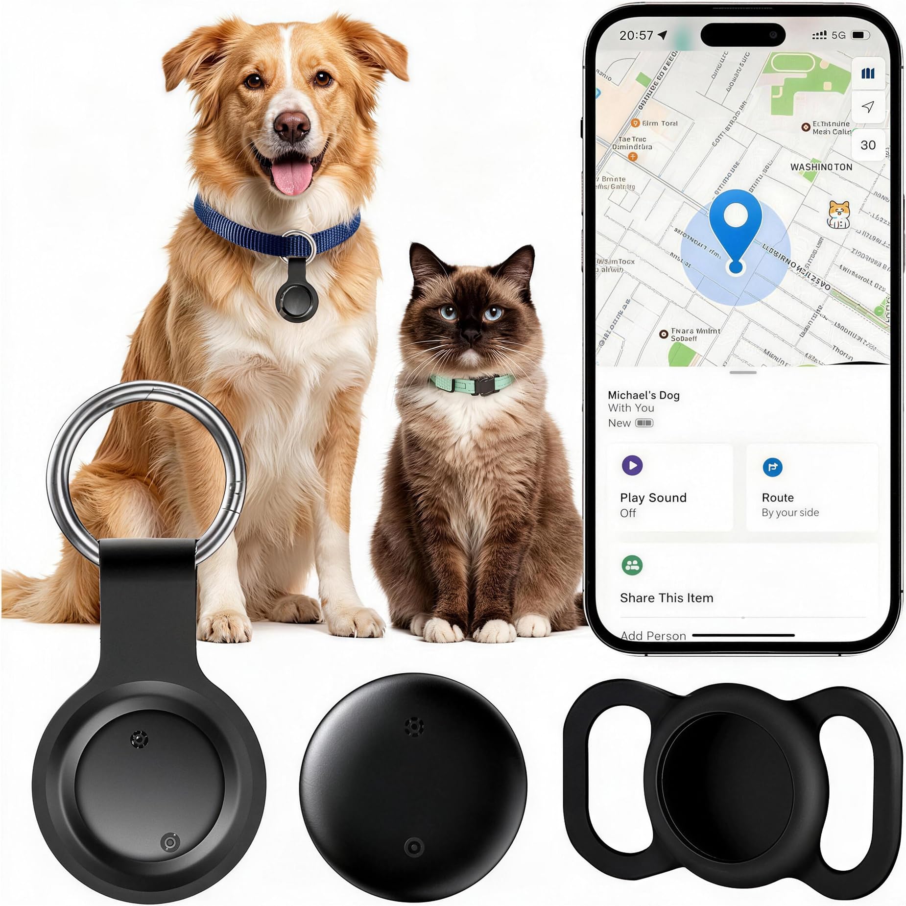 Cat Tracker Collar,Dog Tracker with no Monthly Fees Supports Both iOS and Android Systems GPS Real-time Location Tracking, Cat GPS Tracker Waterproof Pet Tracker【Apple MFi Certified + Google Find Hub】