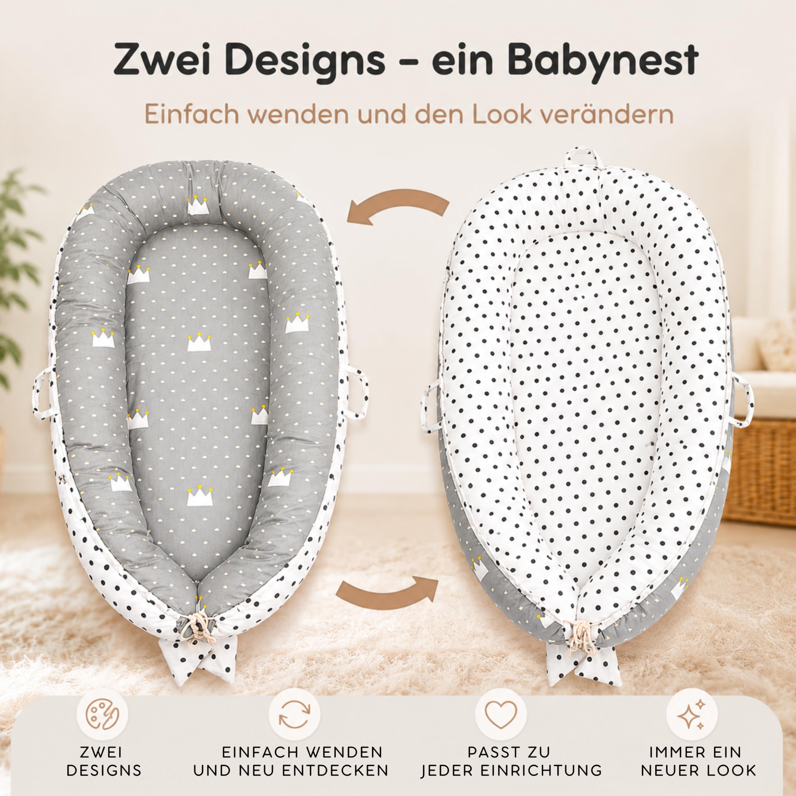 SKY & ZEN Babynestchen – Babynest 5 tlg. Set für Neugeborene mit Tragegriff