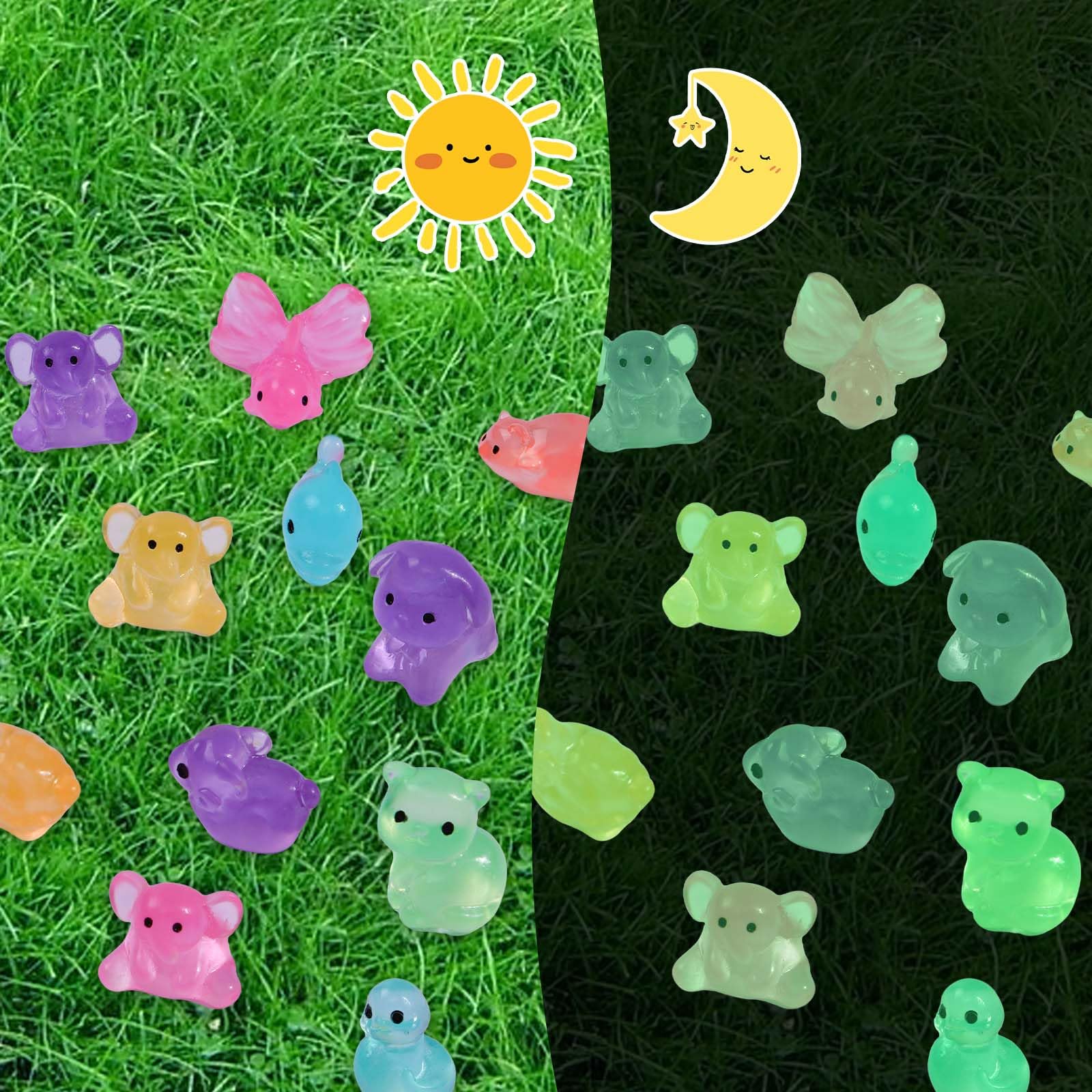 50 Pcs Luminous Mini Resin Animals Bulk - Assorted Tiny Luminous Figurines for Fairy Gardens, Aquarium, DIY Crafts & Party Decorations — view 3