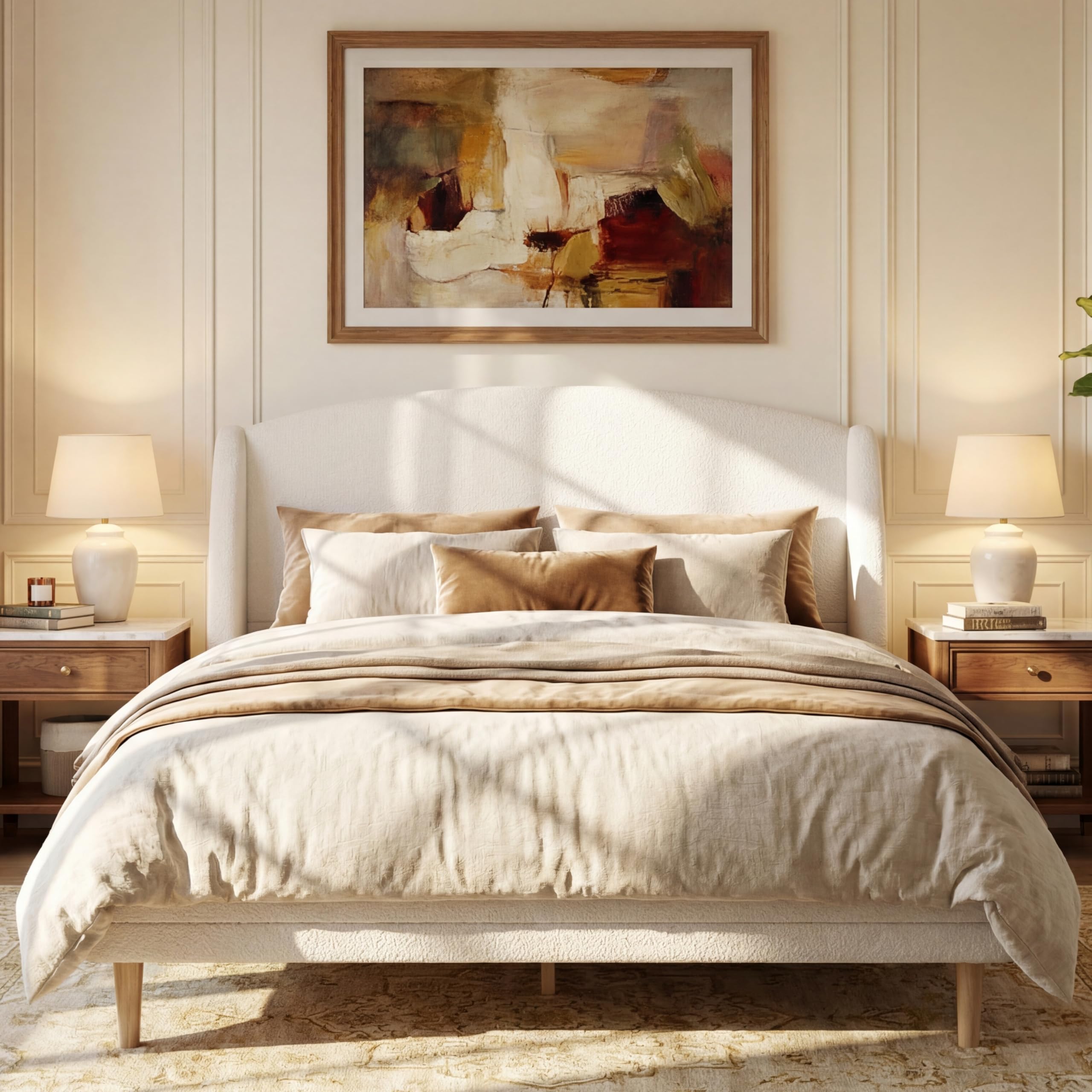 Photo 1 of */Parts Only
Merax Queen Size Upholstered Platform Bed, Boucle Fabric and Wingback Headboard, Rounded Corners, White