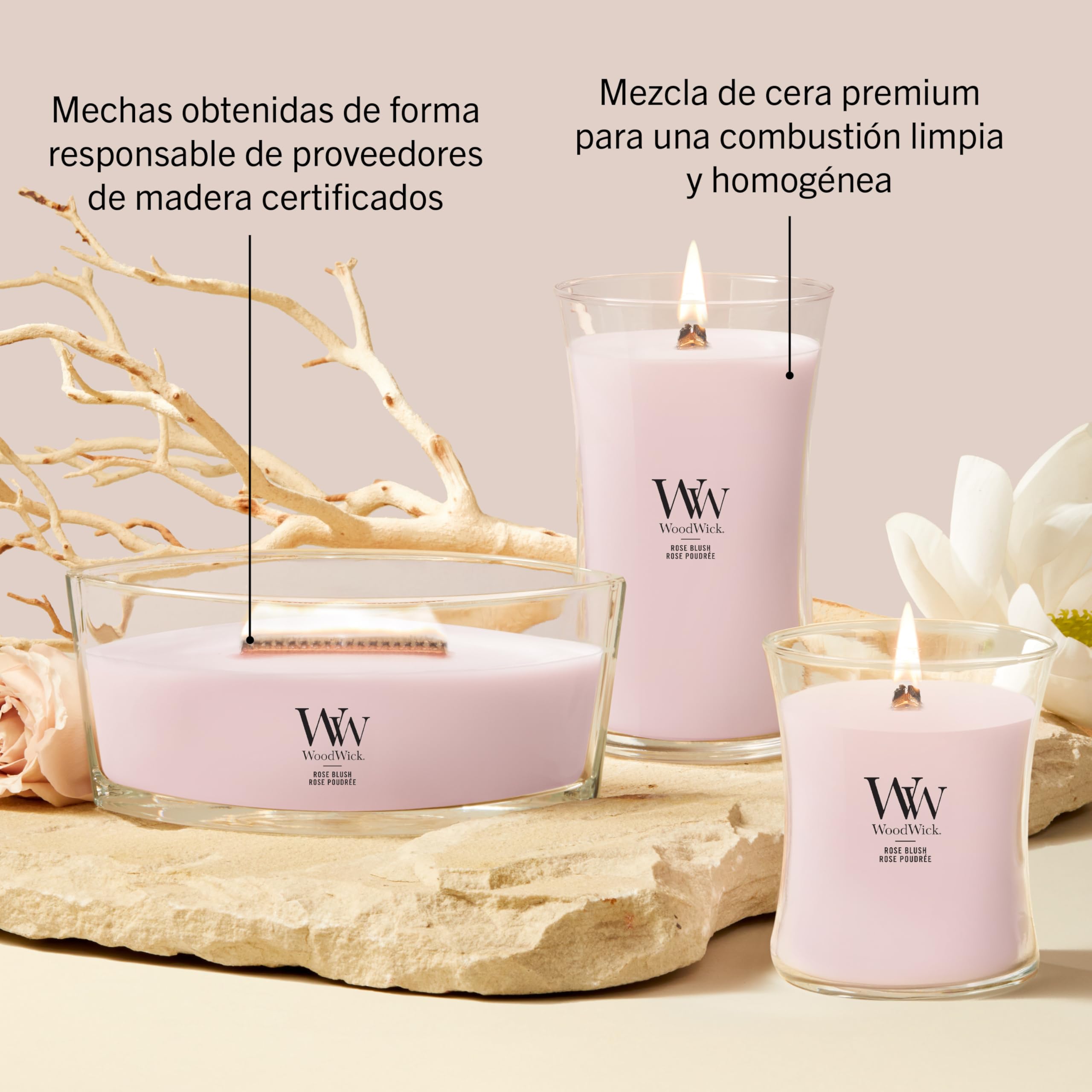 WoodWick Vela perfumada | Vela grande en forma de reloj de arena | Rose Blush | Regalos perfectos para mujeres