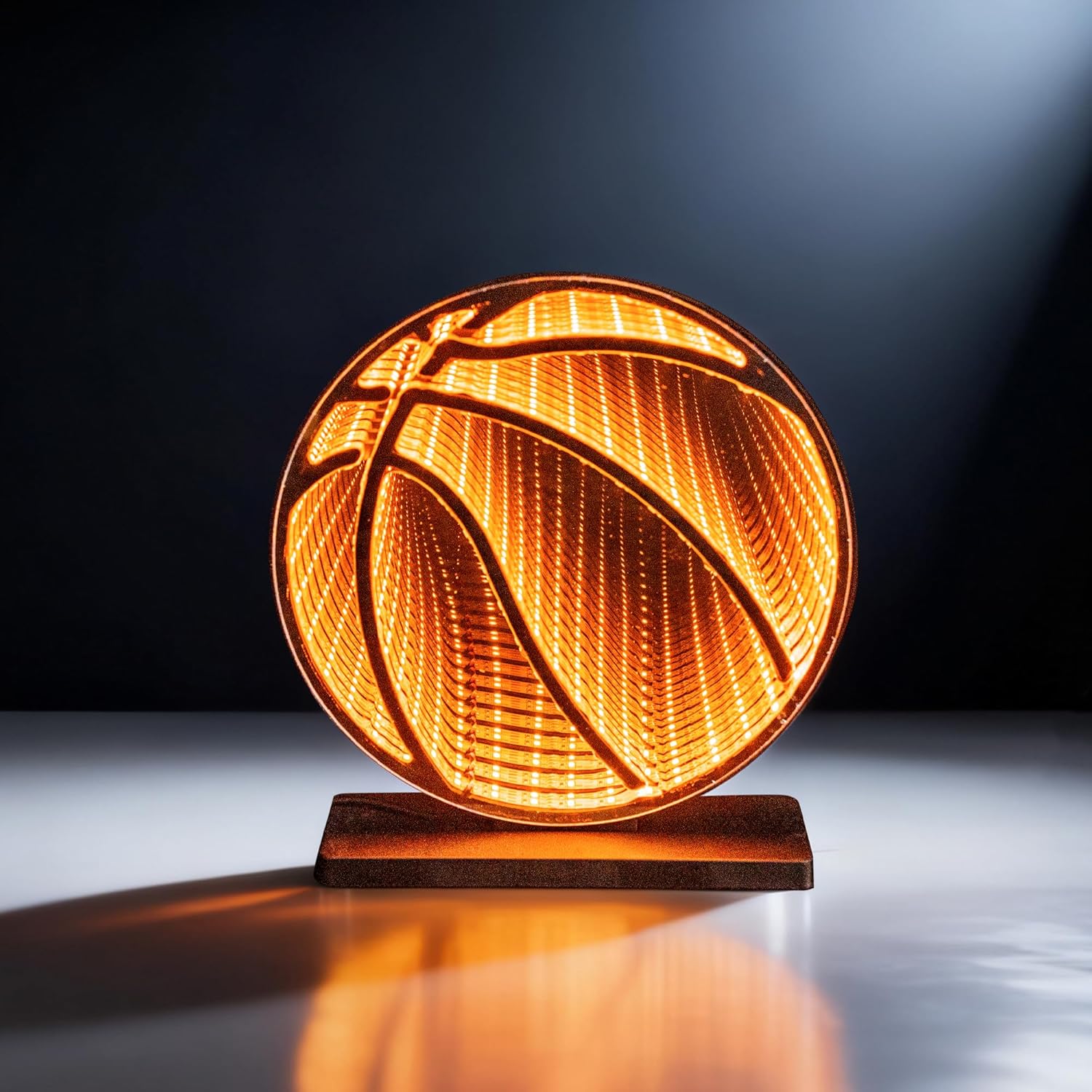 3D Basketball Infinity Mirror Light, LED Infinity Mirror Night Light with Glowing Sports Effect, USB Powered 3D LED Lights for Man Cave & Game Room, Unique Basketball Gift for Boys Men, 9.1"