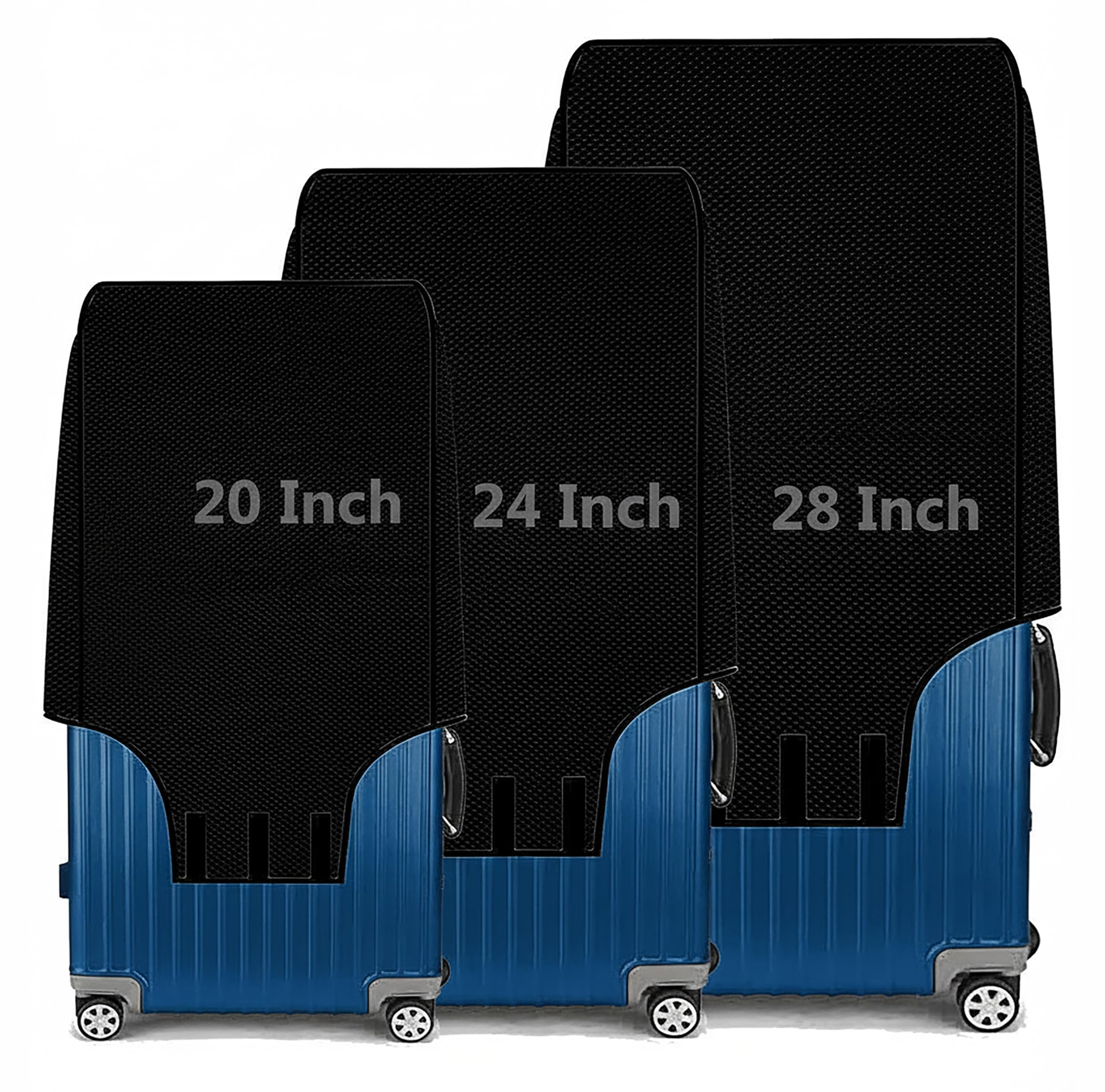 set of 3 trolley bag cover/suitcase bag cover/nylon trolley cover/waterproof dustproof luggage cover/zippered nylon suitcase cover protectors (black, 20 inch, 24 inch, 28 inch pack of 3)