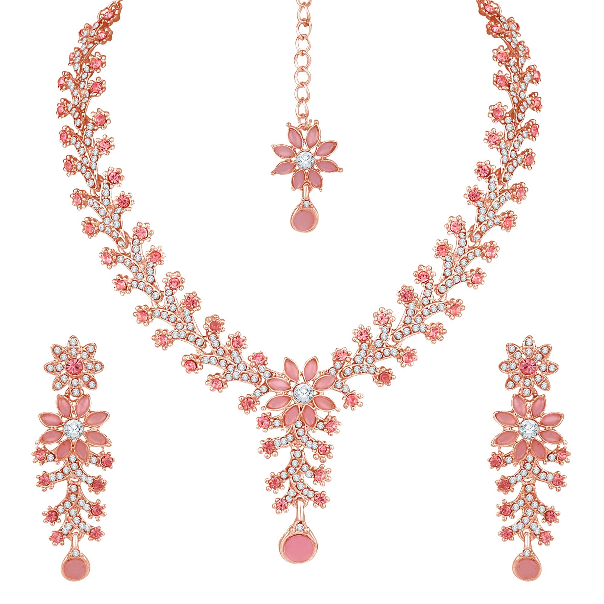 Atasi InternationalDiamond Necklace Jewellery Set for Women with Earrings and Maang Tikka for Wedding, Party, Engagements & Festivals