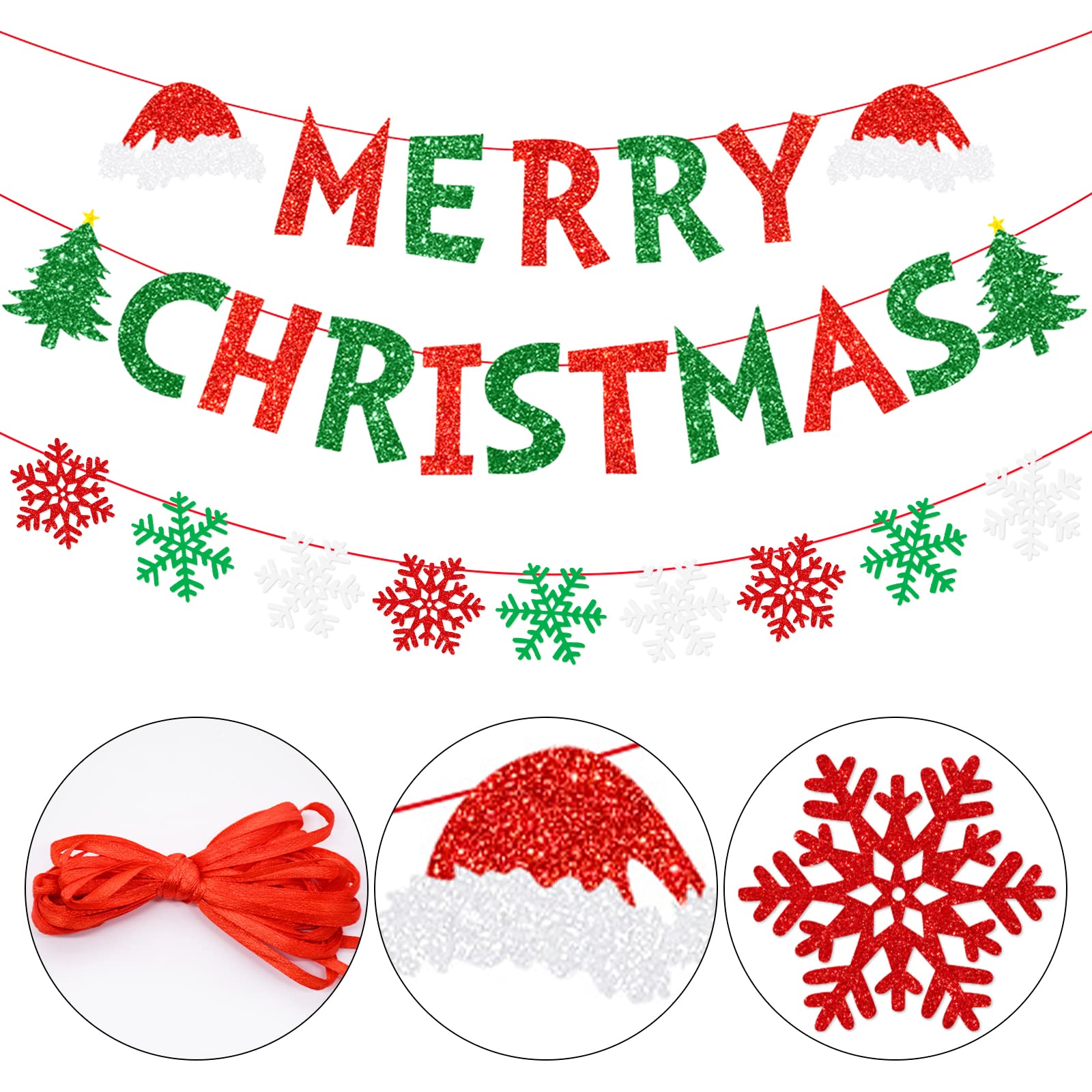 Merry Friendsmas Banner - Red & Green Glitter Christmas Party Decor, Holiday Banner For Friends Christmas Party, Office & Home Decor