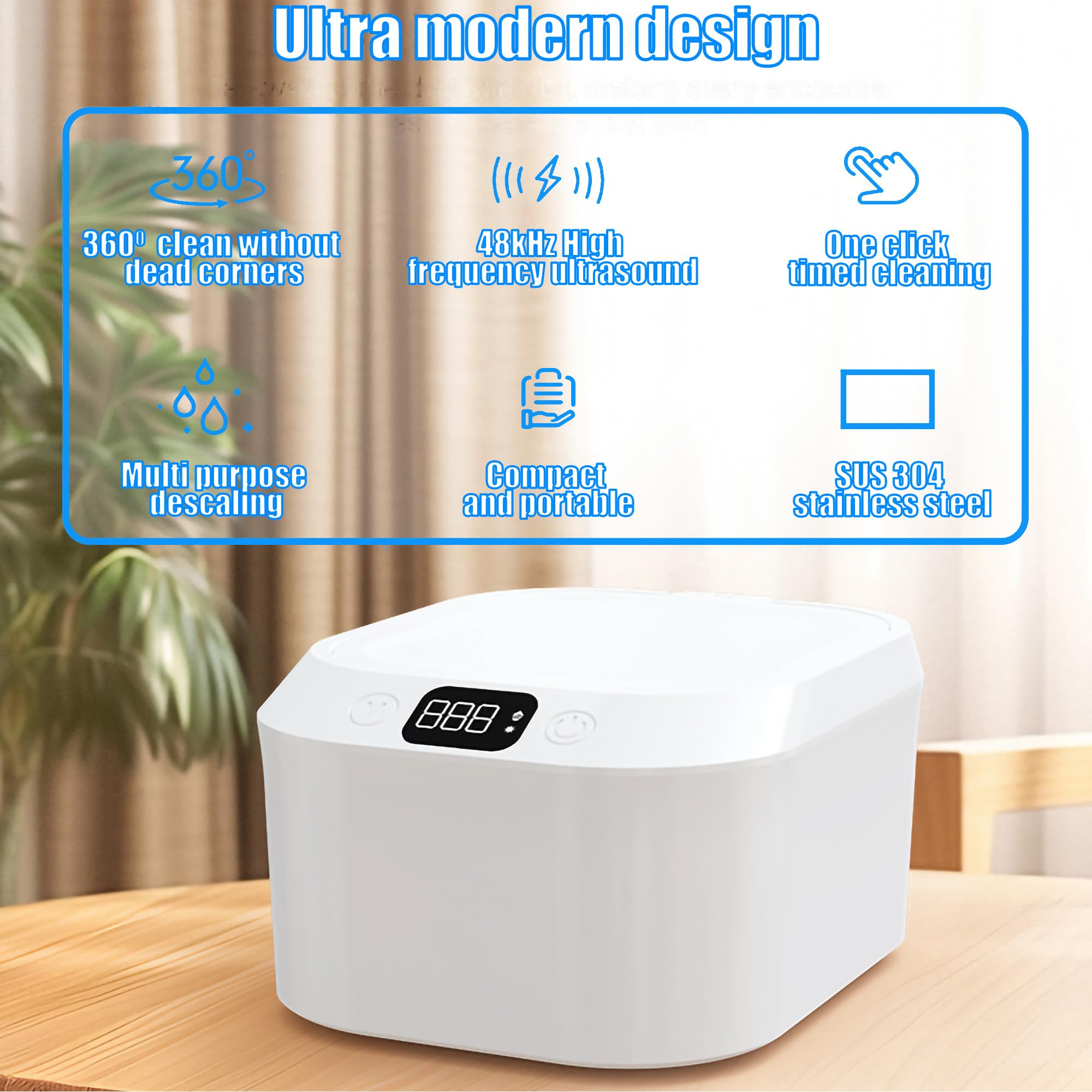 Silenzioso pulitore ultrasonico per gioielli, pulitore a ultrasuoni portatile, 220 ml, paradenti, allineatore, fermi, spazzolino da denti, gioielli (bianco)