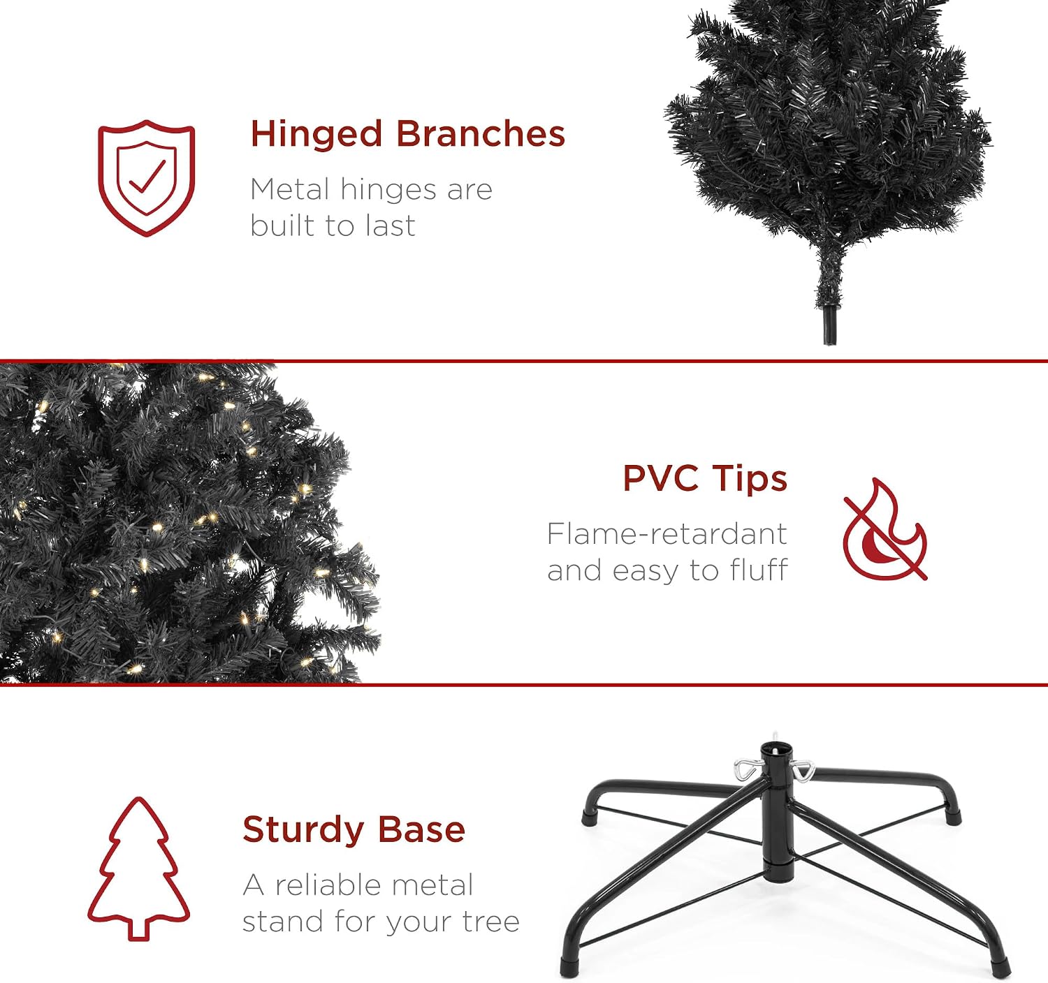 Best Choice Products Artificial Christmas Tree, 7.5ft Premium Pre-Lit Realistic Spruce Holiday Décor w/Dense Branches, Metal Base - Black Spruce