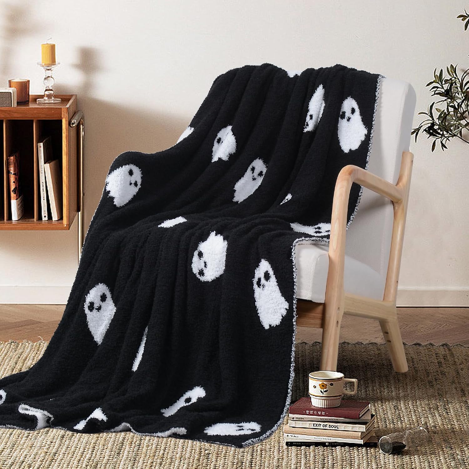 Halloween Decor Blanket Soft Blanket Cozy Blanket Kid Blanket for Bed Couch Sofa 50x60 Inch Black Ghost Black Ghost 50x60