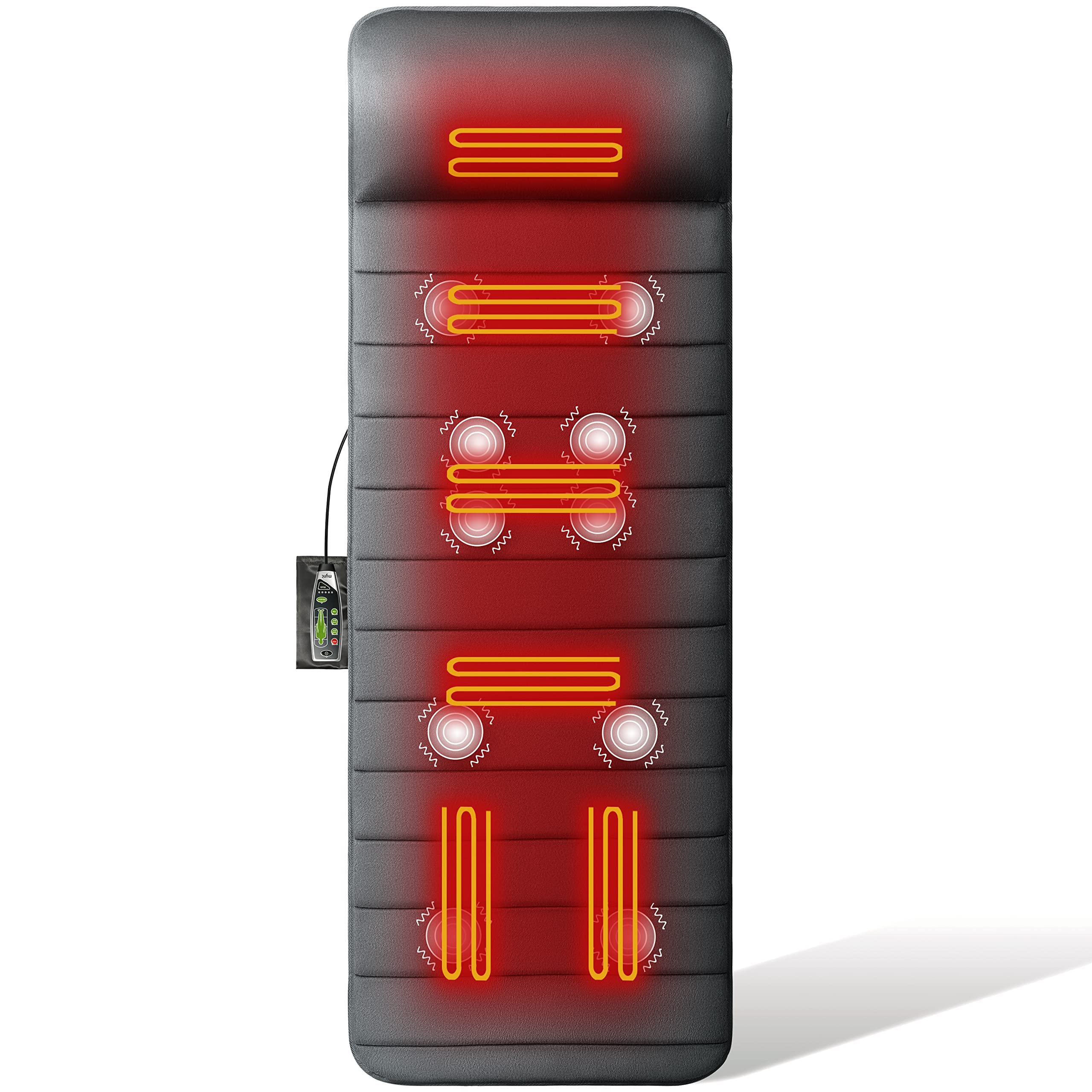 Mynt 5-Program Heated Full Body Massage Mat with 10 Vibrating Motors, Dark Gray Massage Pad for Bed, Massage Pad Full Body, 6 Full Body Heating Pad with Vibration, Gift for Father Day