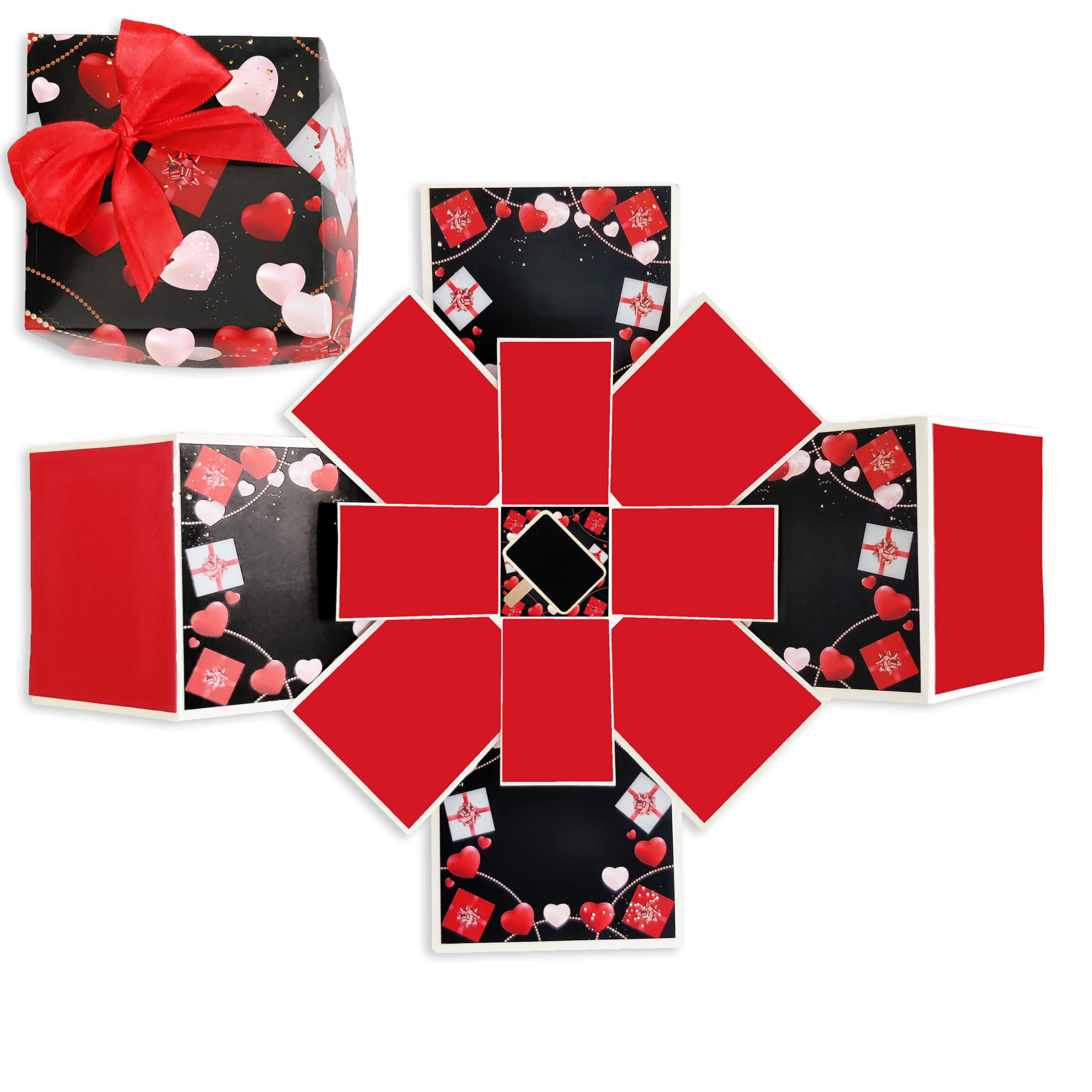 Explosion Box For All Ocassion, Birthday, Anniversary, Love, 3 Layer Explosion Box, Gift for Sister, Brother, Friends, Couple, Husband, Wife, Girl, Men (Red and White) (Non Customised) SNC4