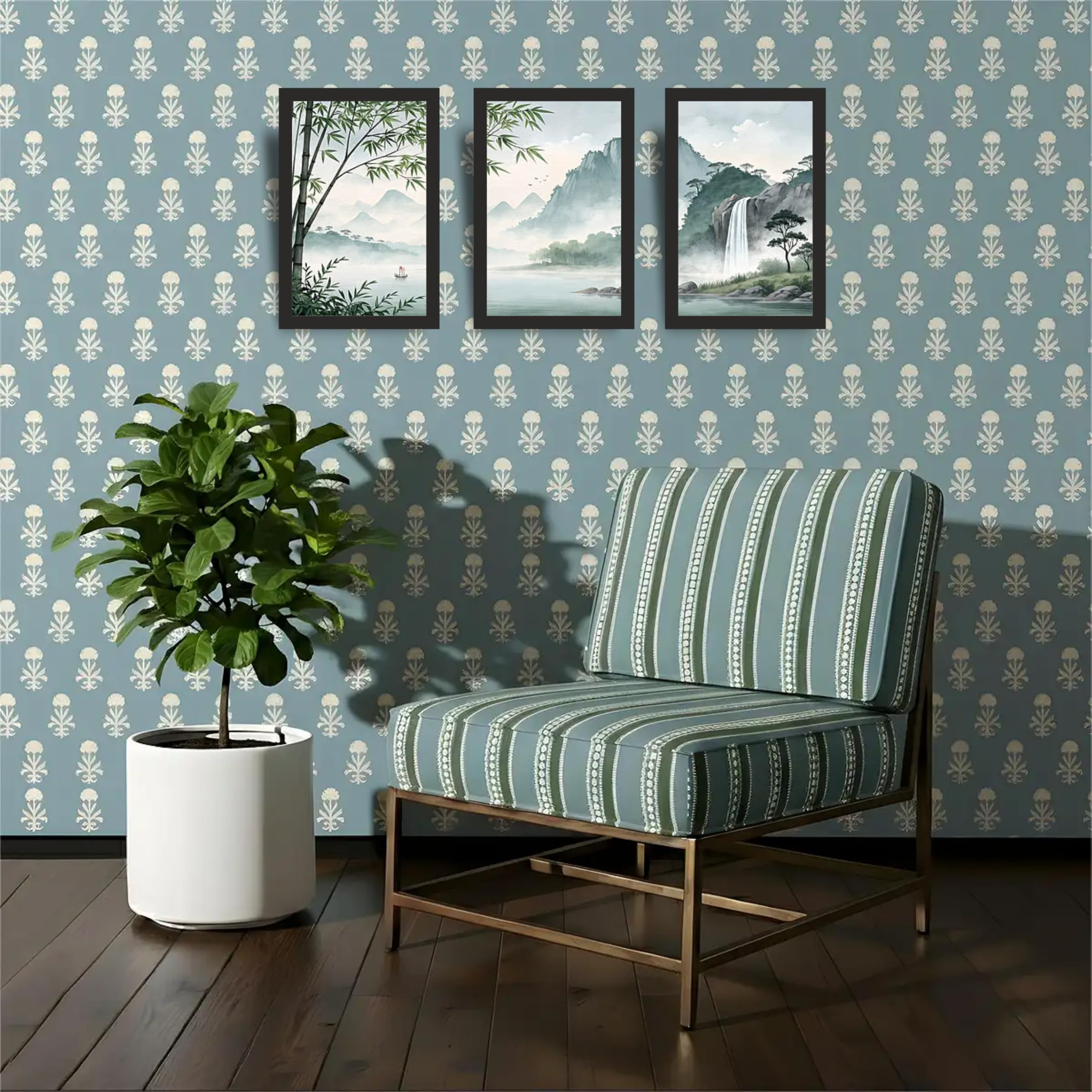 Serene Mountain Landscape Wall Art Set of 3 Frames