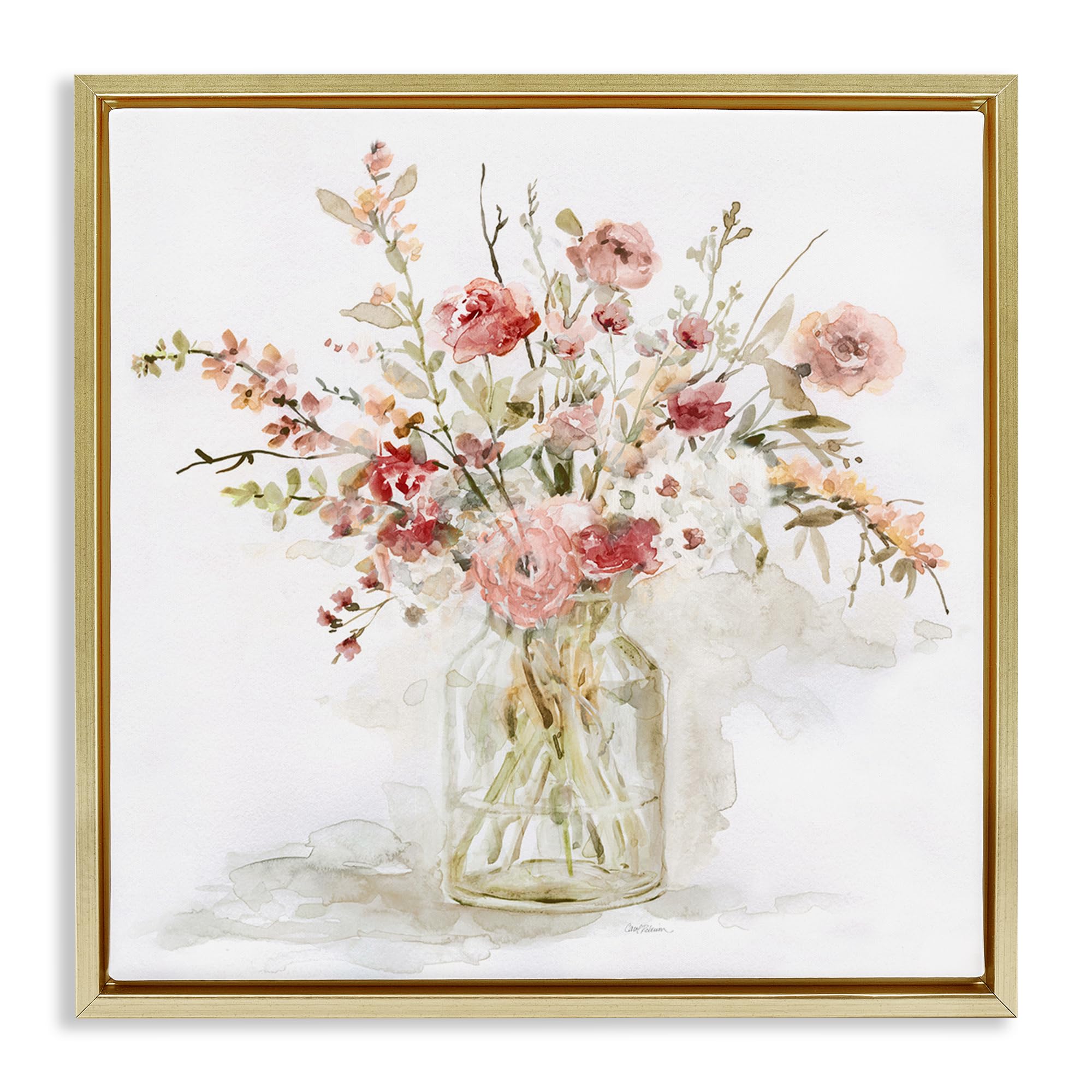 'Springtime Blooms in Glass Vase'| Floating Frame Canvas Art