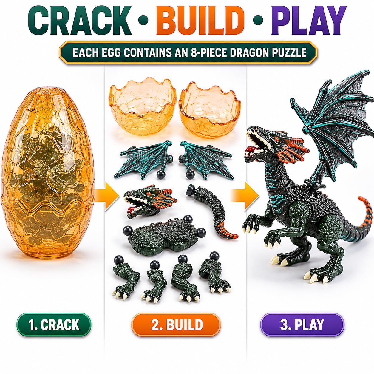 4 Figuras De Dragón 3D En Huevo De Dragón | 12.5 Cm | Juguetes Móviles Para Pascua | Decoración Colorida Para Niños