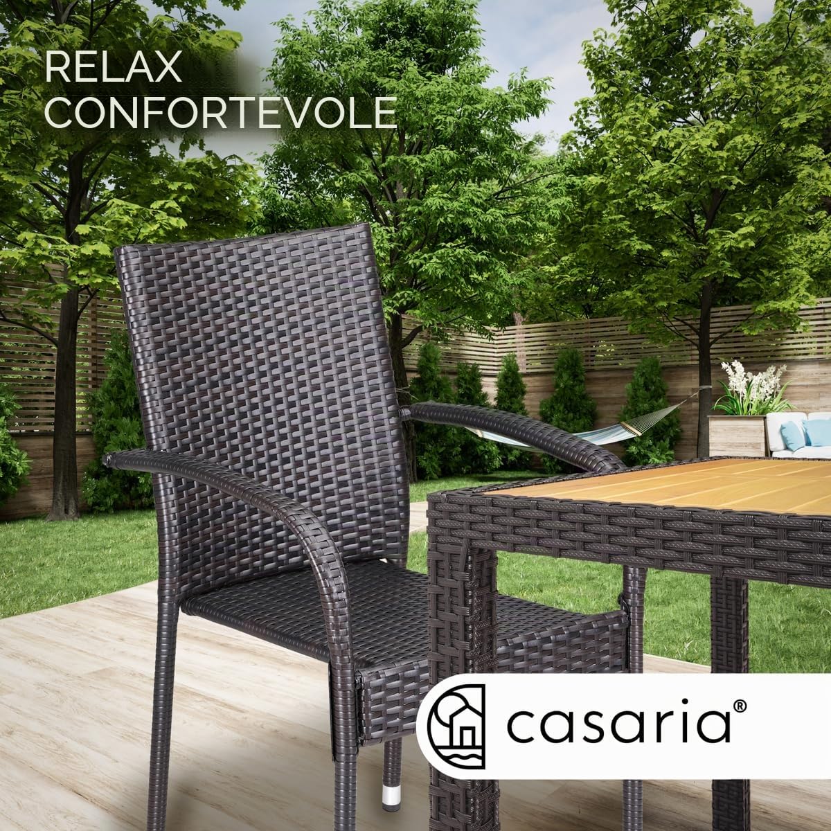 Casaria® Set 4 Sedie da Giardino in Polyrattan Impilabili Regolabili con Portata di 160 kg per Balcone Terrazza Sedia Esterno Sedia da Tavolo | Sedie impilabili da esterno con bracciolo, capacità 160 kg, per campeggio, patio, balcone, terrazza, terrazza,