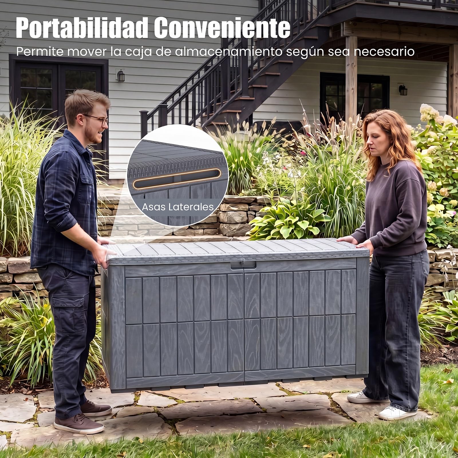 COSTWAY Arcón Exterior Capacidad 380/455/680 L, Baúl Almacenaje con Tapa, Asas Laterales y Diseño Bloqueable, Banco y Mueble de Jardín para Herramientas y Artículos (Gris,132x61x65 cm)